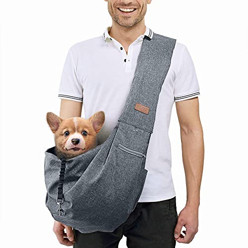 Tomkas Small Dog Sling Carrier - Adjustable Strap & Zip Pocket - Suitable for Puppies (Black) LukkyDeals