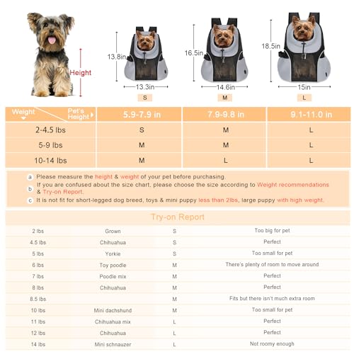 WOYYHO Pet Dog Carrier Backpack Small Dog Front Backpack Ventilated Mesh Dog Travel Back Pack with Safety Belt for Travel Hiking Cycling Outdoor Adventures (Size M: 5-9 lbs, Black) LukkyDeals