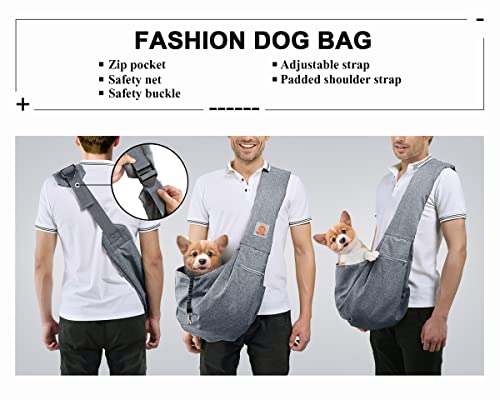 Tomkas Small Dog Sling Carrier - Adjustable Strap & Zip Pocket - Suitable for Puppies (Black) LukkyDeals