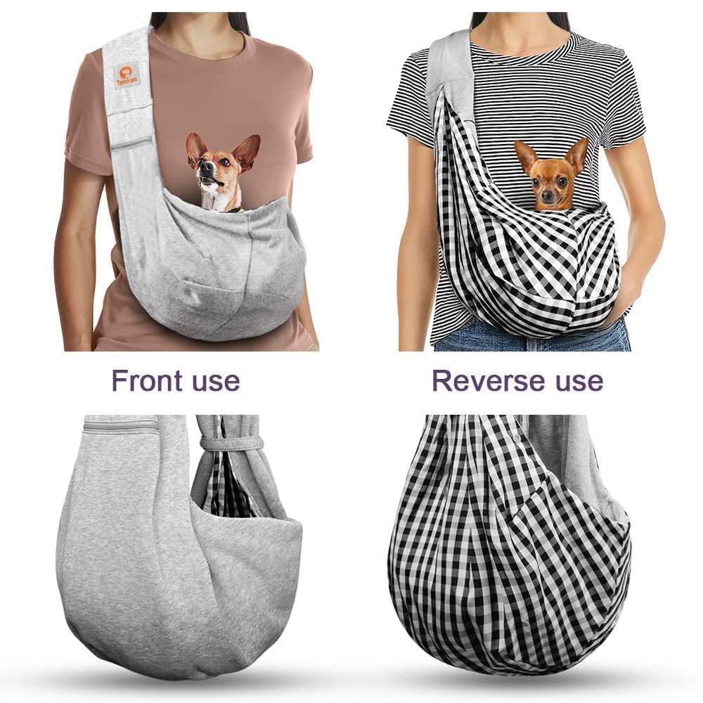 Tomkas Small Dog Sling Carrier - Adjustable Strap & Zip Pocket - Suitable for Puppies (Black) LukkyDeals