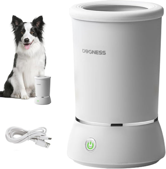 DOGNESS Automatic Dog Paw Cleaner and Massager, Electric Paw Washer for Dogs Portable Paw Cleaner Cup, Dog Foot Cleaning Machine USB Rechargeable, Designed for Small to Medium Dogs (White)