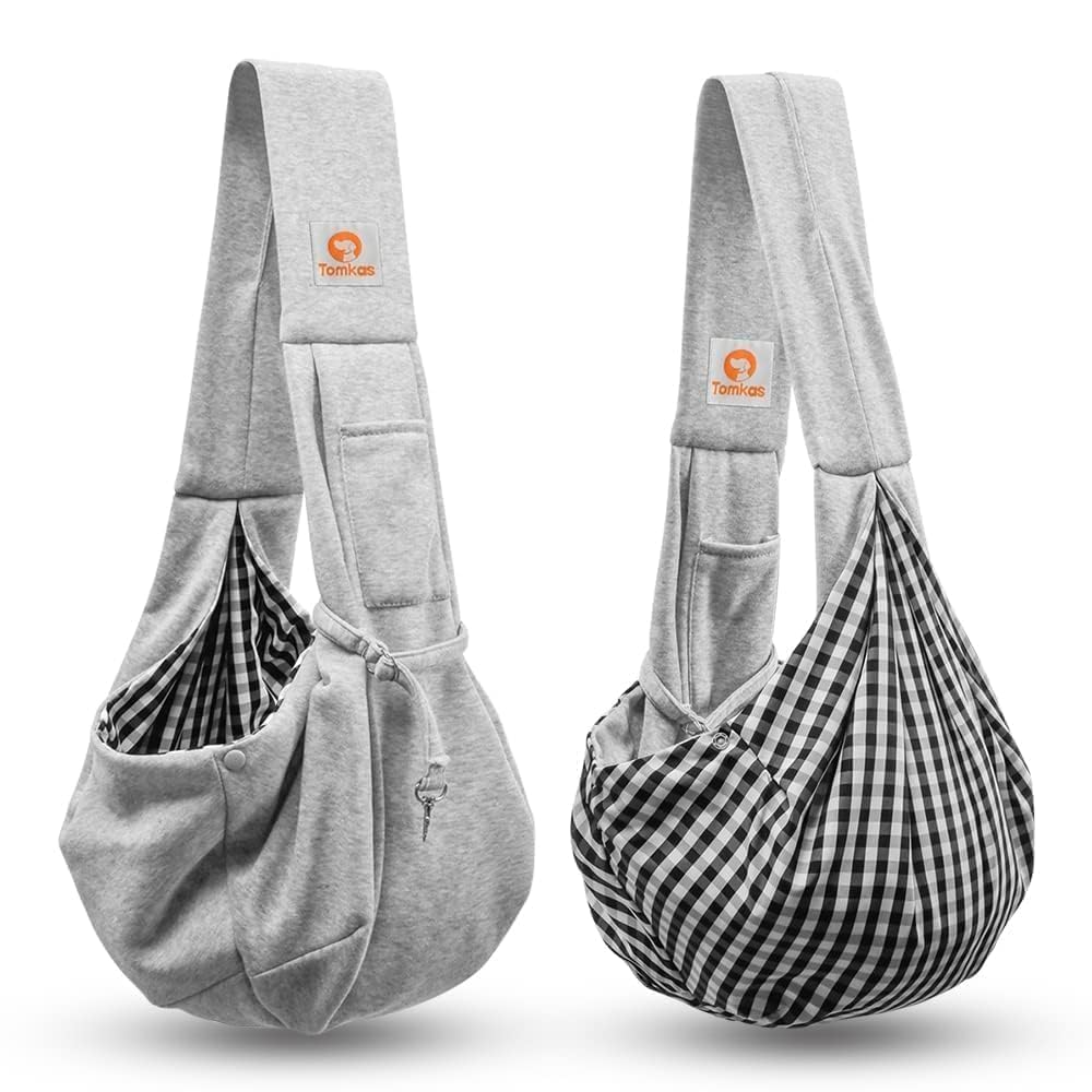 Tomkas Small Dog Sling Carrier - Adjustable Strap & Zip Pocket - Suitable for Puppies (Black) LukkyDeals