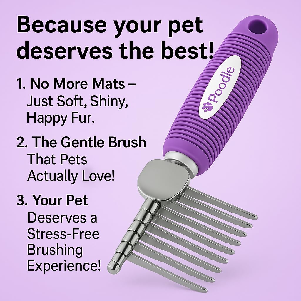 Poodle Dematting Fur Rake Comb Brush for Dogs and Cats - Long 2.5" Steel Safety Blades Metal Comb for Detangling Matted or Knotted Undercoat Hair LukkyDeals