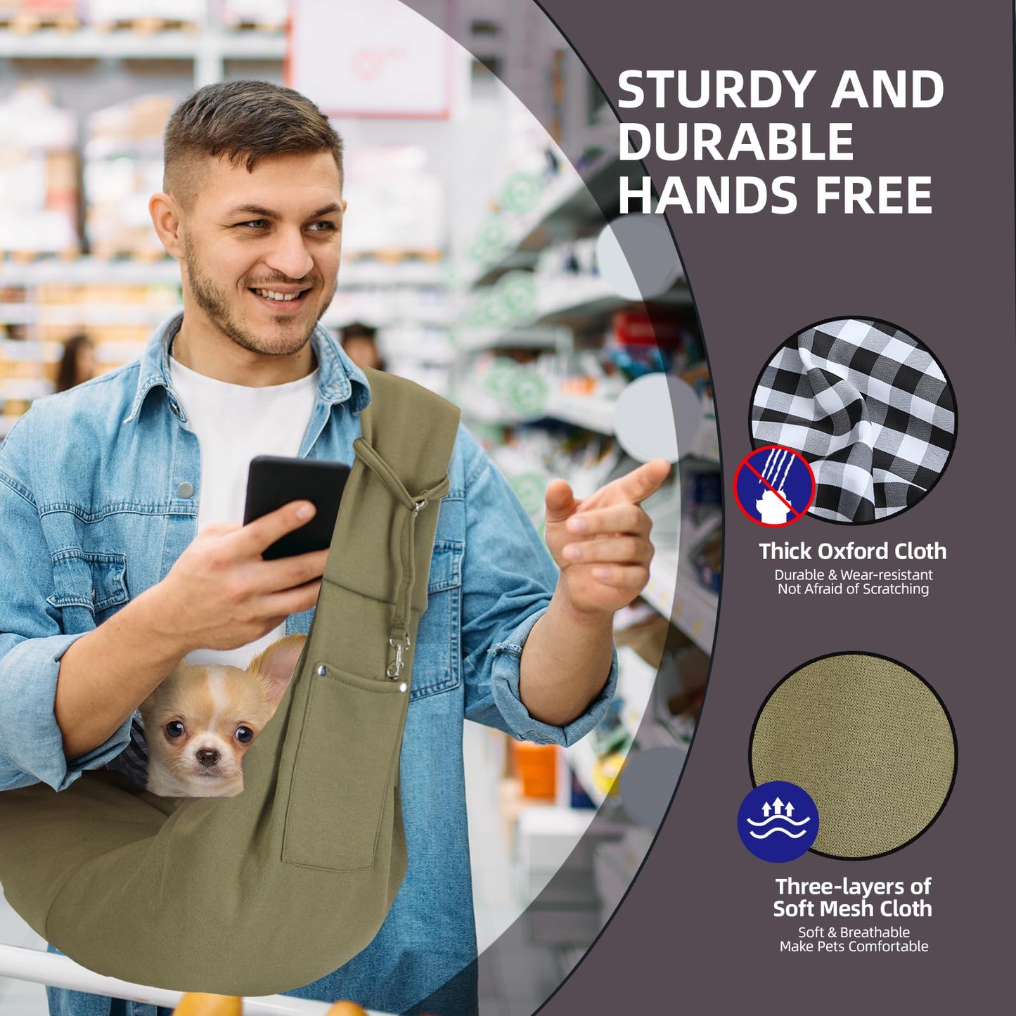 Dog Carrier Sling - Reversible Puppy Carrier Purse with Storage Pocket, Hand-Free Dog Sling Carrier for Carry Small Dogs and Cats, Travel Safety Harness, Dog and Cat Harness(Black) LukkyDeals