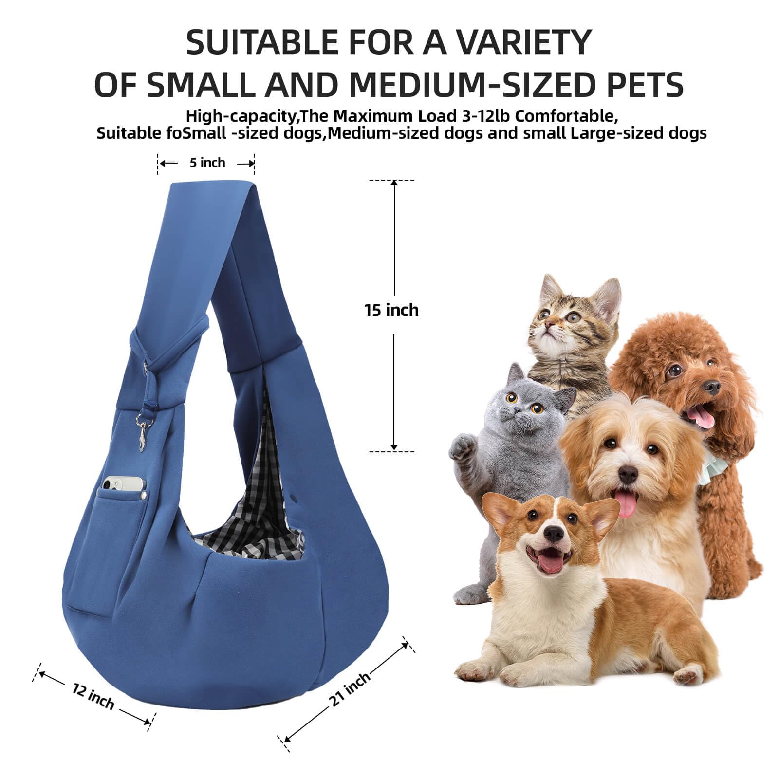 Dog Carrier Sling - Reversible Puppy Carrier Purse with Storage Pocket, Hand-Free Dog Sling Carrier for Carry Small Dogs and Cats, Travel Safety Harness, Dog and Cat Harness(Black) LukkyDeals