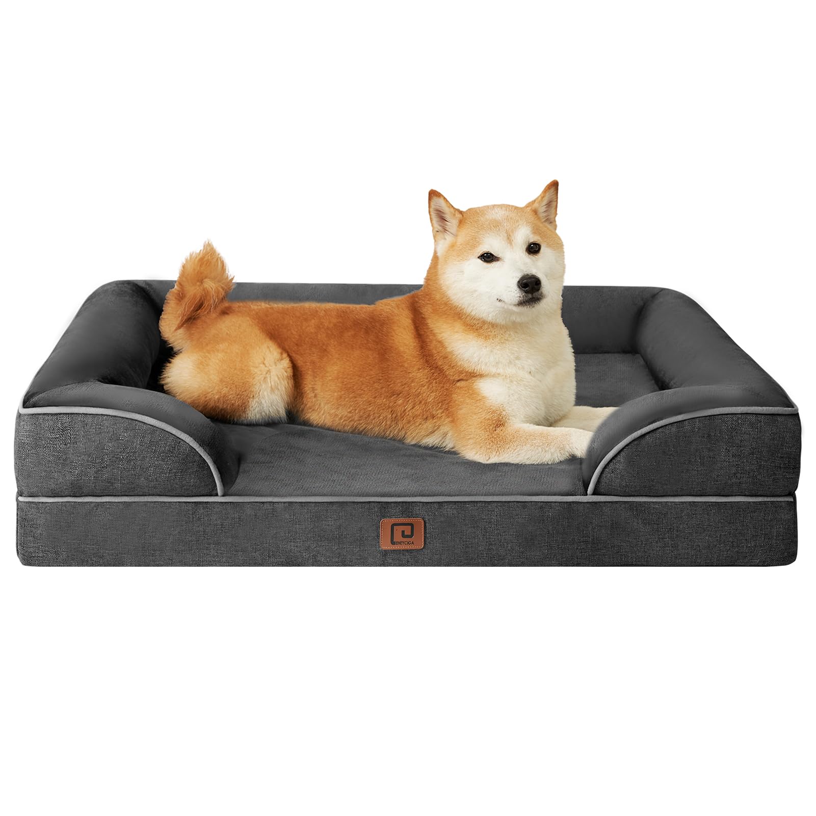 EHEYCIGA Orthopedic Dog Beds for Extra Large Dogs, Waterproof Memory Foam XL Pet Bed with Sides, Non-Slip and Egg-Crate Foam Big Dog Couch Bed with Washable Removable Cover, Grey LukkyDeals