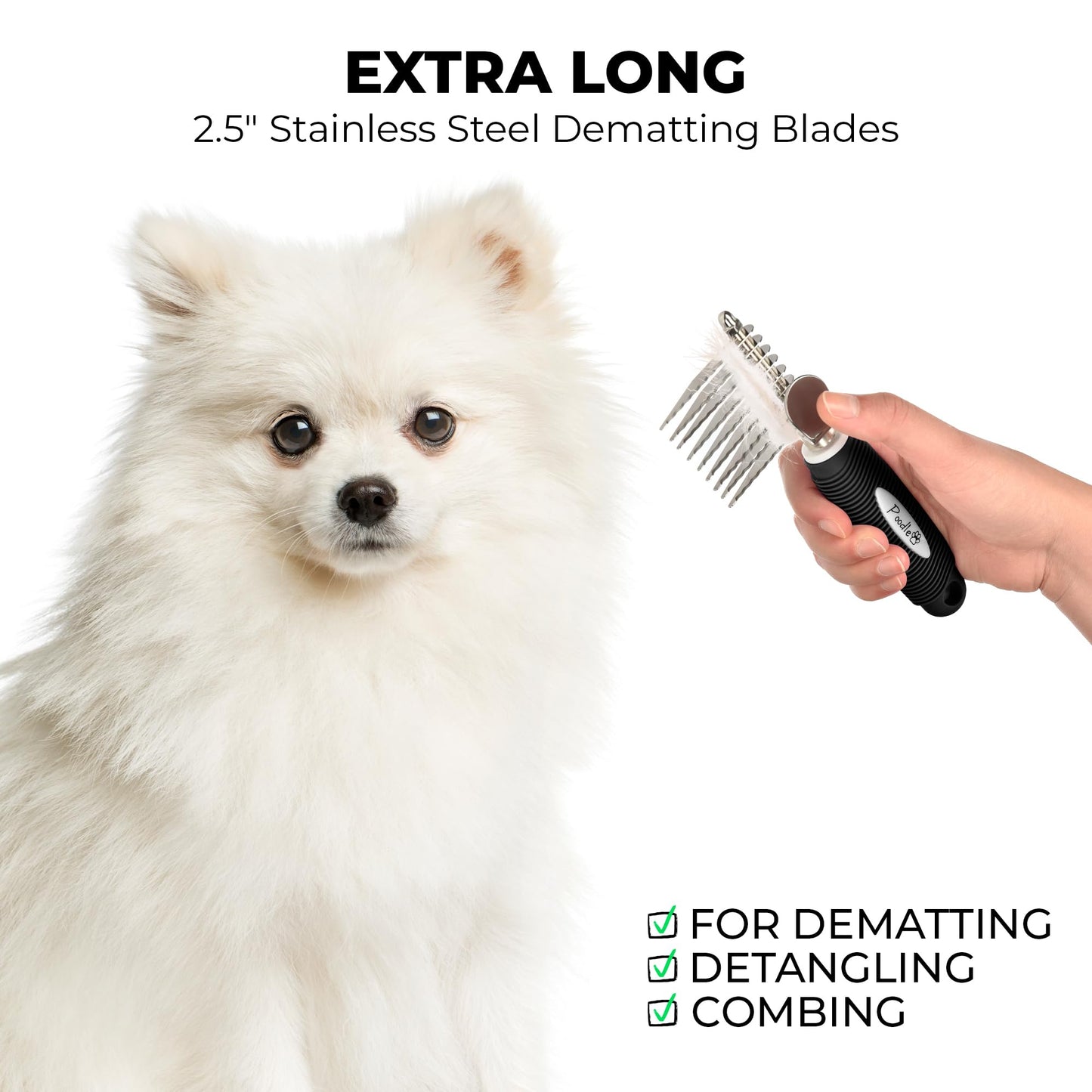 Poodle Dematting Fur Rake Comb Brush for Dogs and Cats - Long 2.5" Steel Safety Blades Metal Comb for Detangling Matted or Knotted Undercoat Hair LukkyDeals