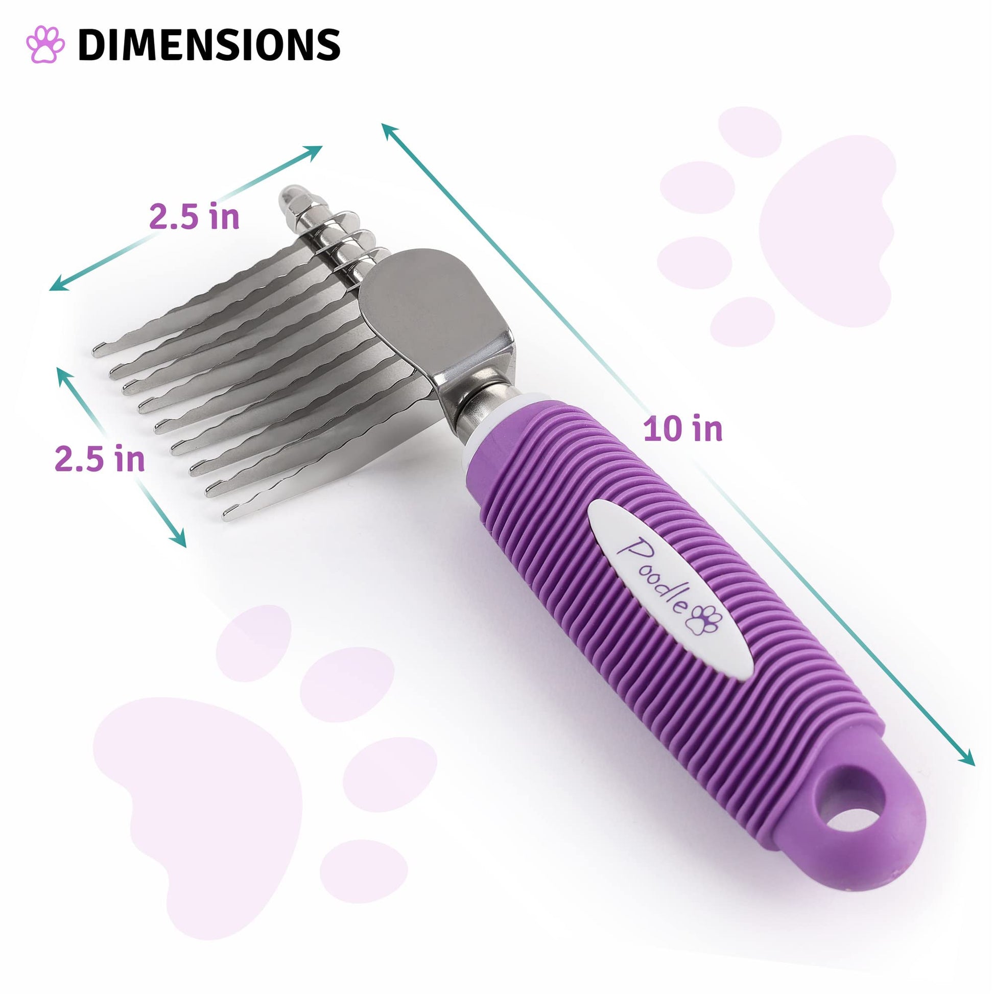 Poodle Dematting Fur Rake Comb Brush for Dogs and Cats - Long 2.5" Steel Safety Blades Metal Comb for Detangling Matted or Knotted Undercoat Hair LukkyDeals
