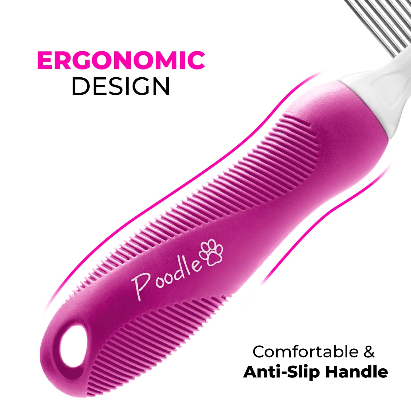 Poodle Dematting Fur Rake Comb Brush for Dogs and Cats - Long 2.5" Steel Safety Blades Metal Comb for Detangling Matted or Knotted Undercoat Hair LukkyDeals