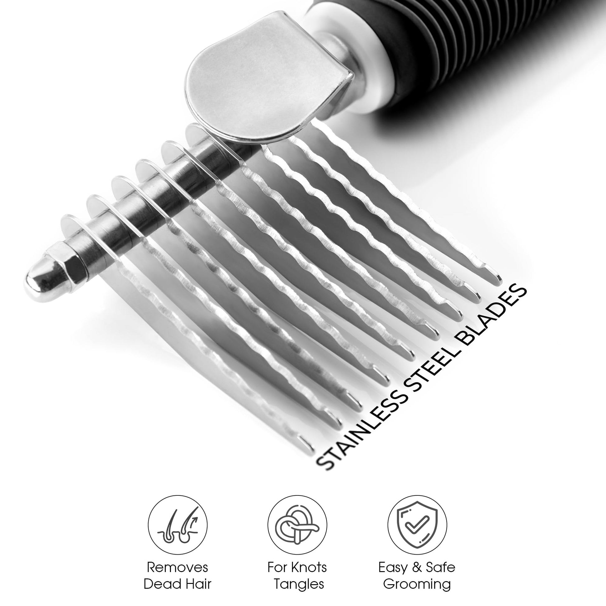 Poodle Dematting Fur Rake Comb Brush for Dogs and Cats - Long 2.5" Steel Safety Blades Metal Comb for Detangling Matted or Knotted Undercoat Hair LukkyDeals