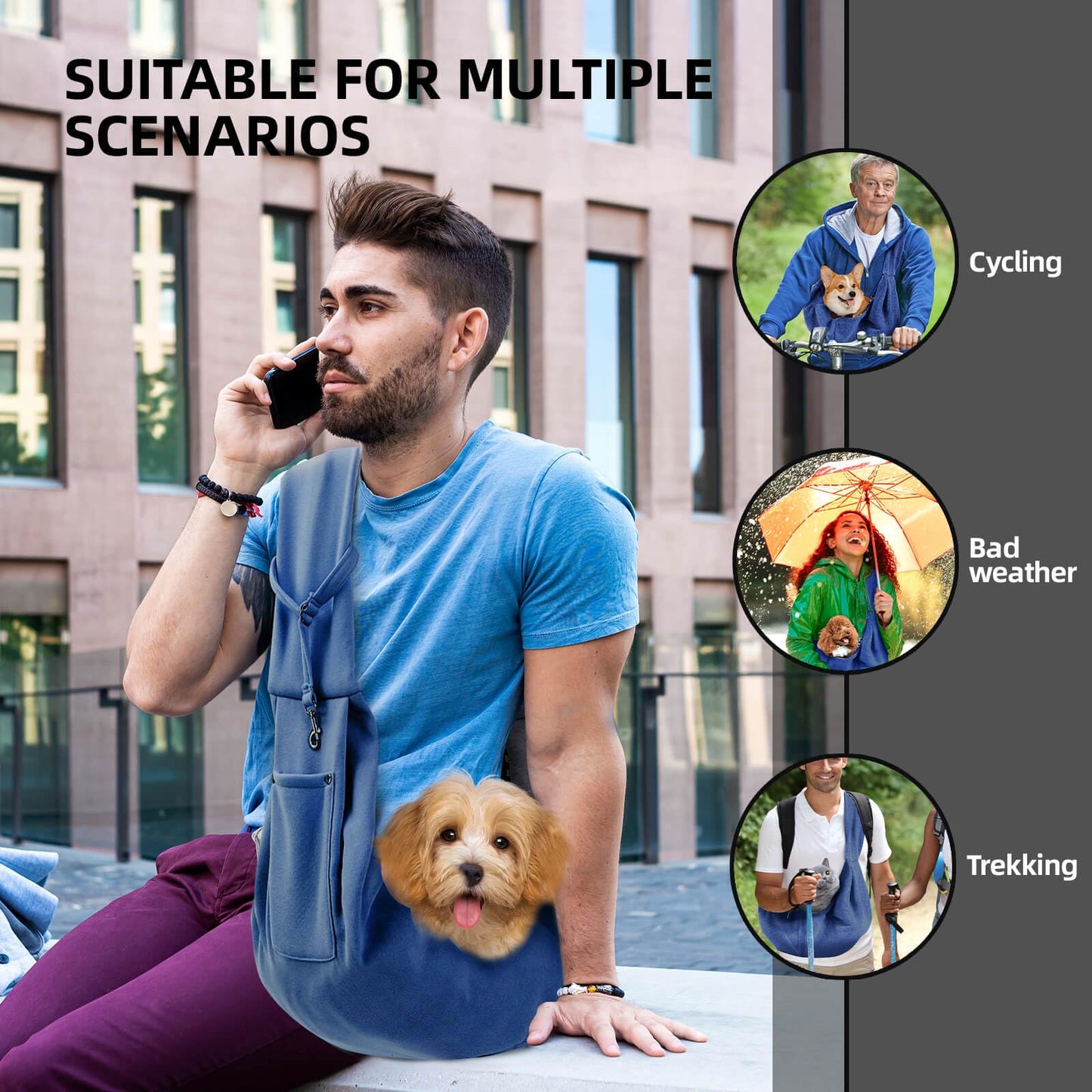 Dog Carrier Sling - Reversible Puppy Carrier Purse with Storage Pocket, Hand-Free Dog Sling Carrier for Carry Small Dogs and Cats, Travel Safety Harness, Dog and Cat Harness(Black) LukkyDeals