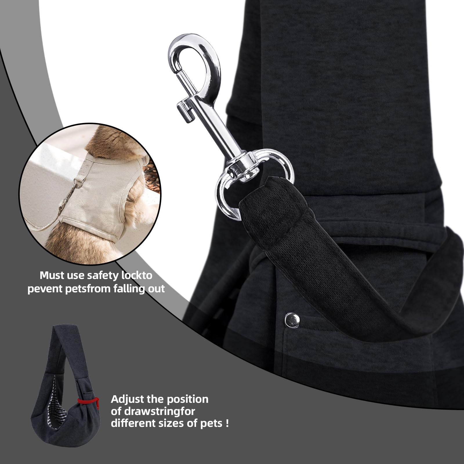 Dog Carrier Sling - Reversible Puppy Carrier Purse with Storage Pocket, Hand-Free Dog Sling Carrier for Carry Small Dogs and Cats, Travel Safety Harness, Dog and Cat Harness(Black) LukkyDeals