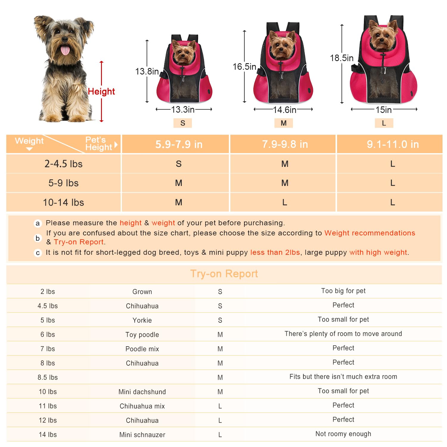 WOYYHO Pet Dog Carrier Backpack Small Dog Front Backpack Ventilated Mesh Dog Travel Back Pack with Safety Belt for Travel Hiking Cycling Outdoor Adventures (Size M: 5-9 lbs, Black) LukkyDeals