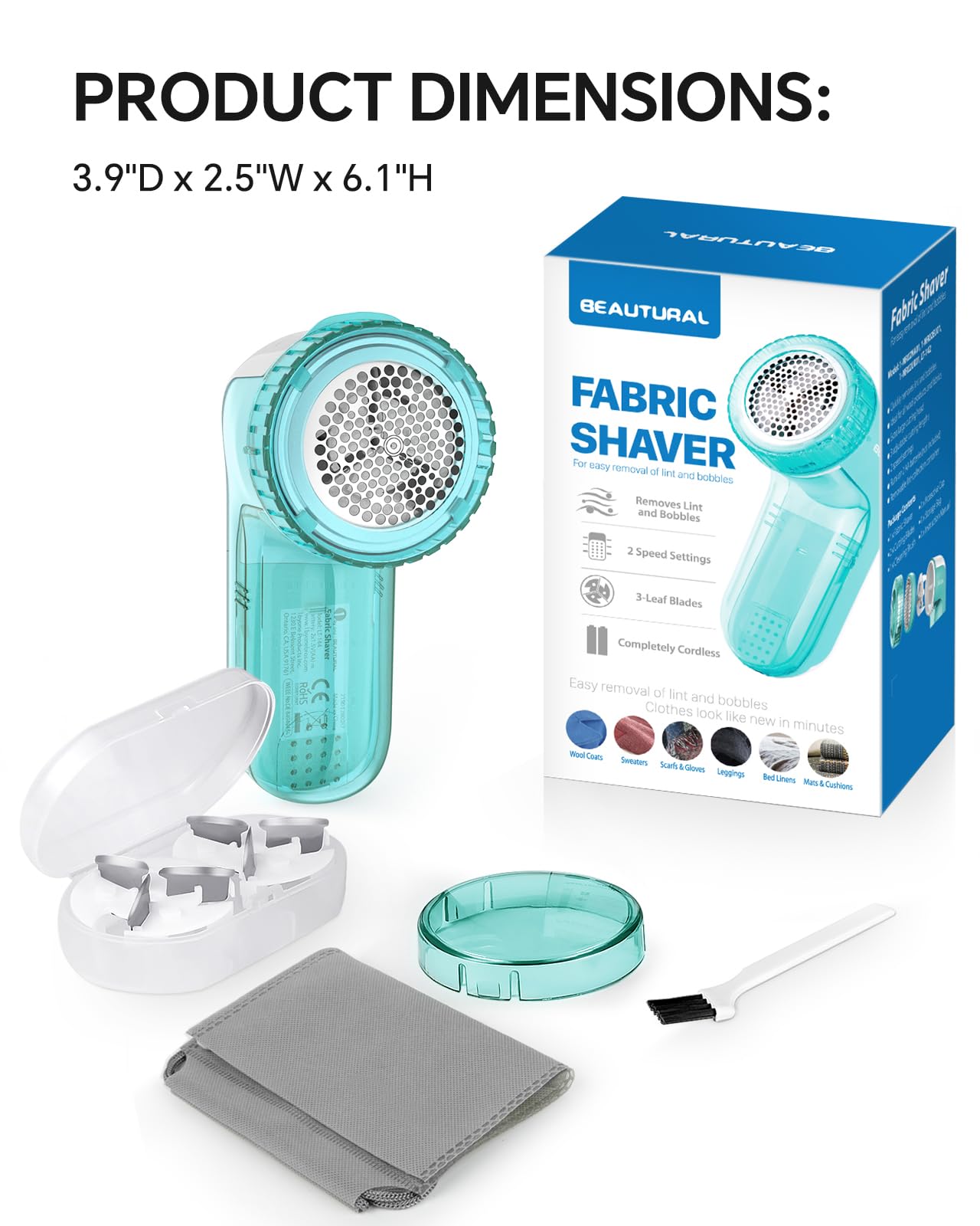 BEAUTURAL Fabric Shaver and Lint Remover, Sweater Defuzzer with 2-Speeds, 2 Replaceable Stainless Steel Blades, Battery Operated, Remove Clothes Fuzz, Lint Balls, Pills, Bobbles Gray LukkyDeals
