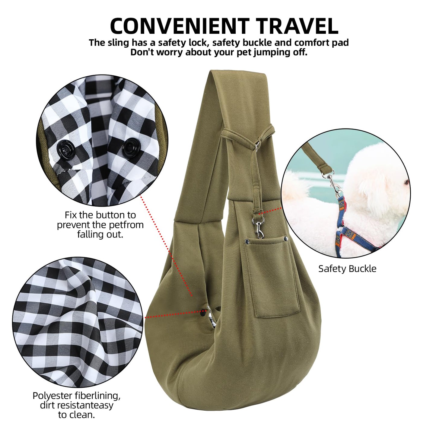 Dog Carrier Sling - Reversible Puppy Carrier Purse with Storage Pocket, Hand-Free Dog Sling Carrier for Carry Small Dogs and Cats, Travel Safety Harness, Dog and Cat Harness(Black) LukkyDeals