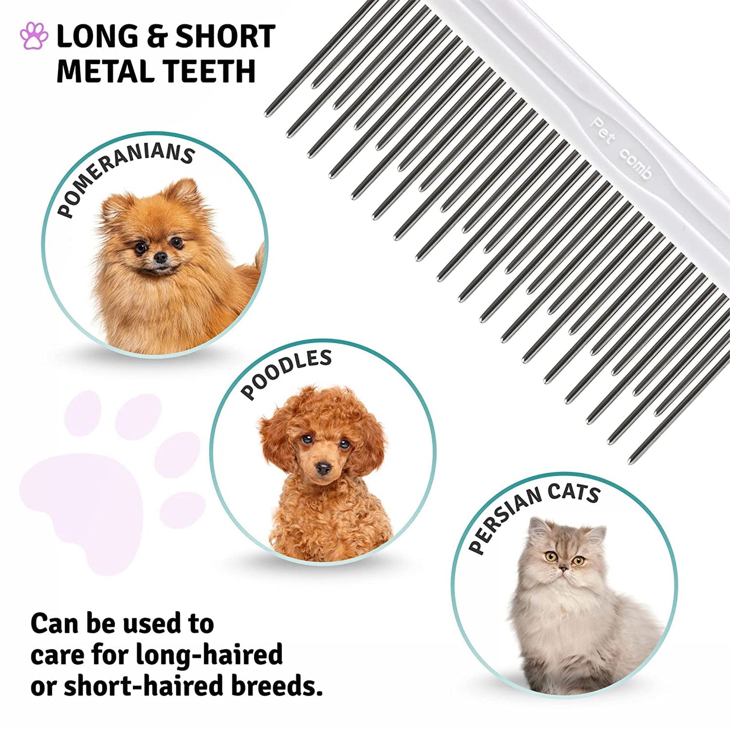 Poodle Dematting Fur Rake Comb Brush for Dogs and Cats - Long 2.5" Steel Safety Blades Metal Comb for Detangling Matted or Knotted Undercoat Hair LukkyDeals