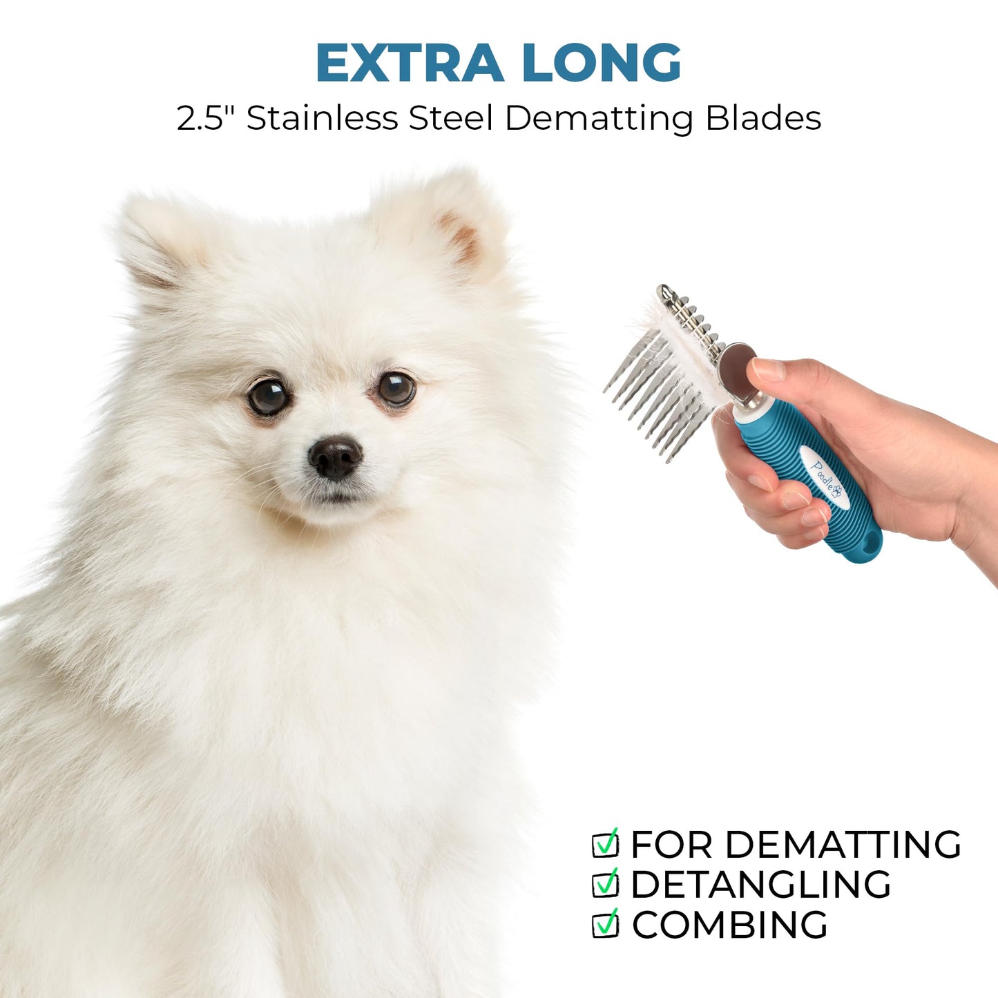 Poodle Dematting Fur Rake Comb Brush for Dogs and Cats - Long 2.5" Steel Safety Blades Metal Comb for Detangling Matted or Knotted Undercoat Hair LukkyDeals