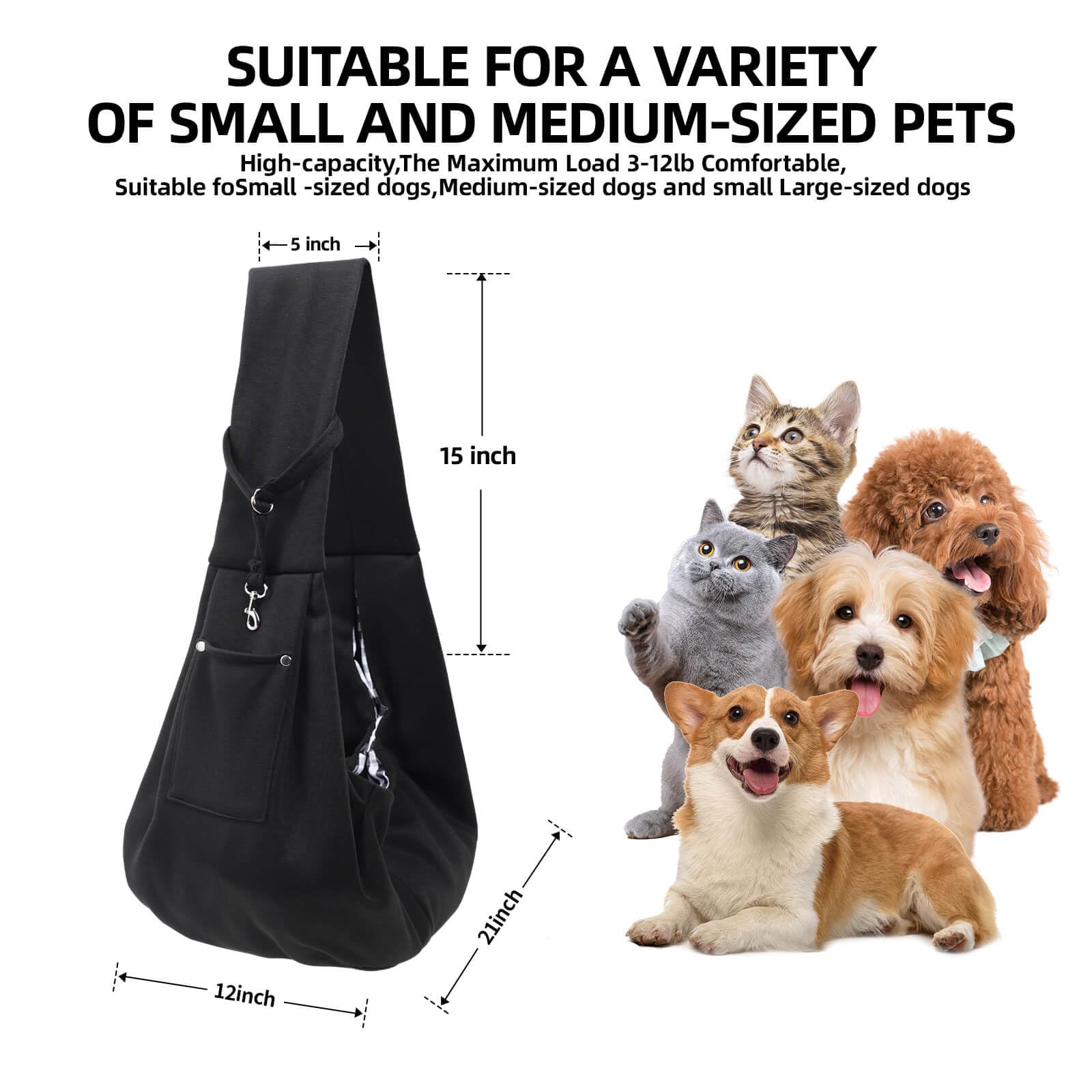 Dog Carrier Sling - Reversible Puppy Carrier Purse with Storage Pocket, Hand-Free Dog Sling Carrier for Carry Small Dogs and Cats, Travel Safety Harness, Dog and Cat Harness(Black) LukkyDeals