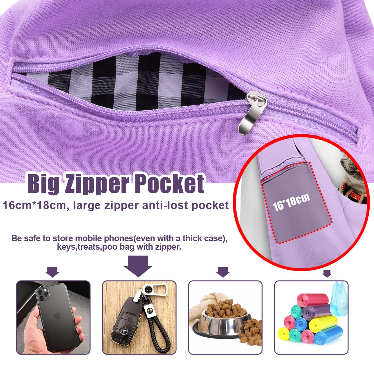 Tomkas Small Dog Sling Carrier - Adjustable Strap & Zip Pocket - Suitable for Puppies (Black) LukkyDeals