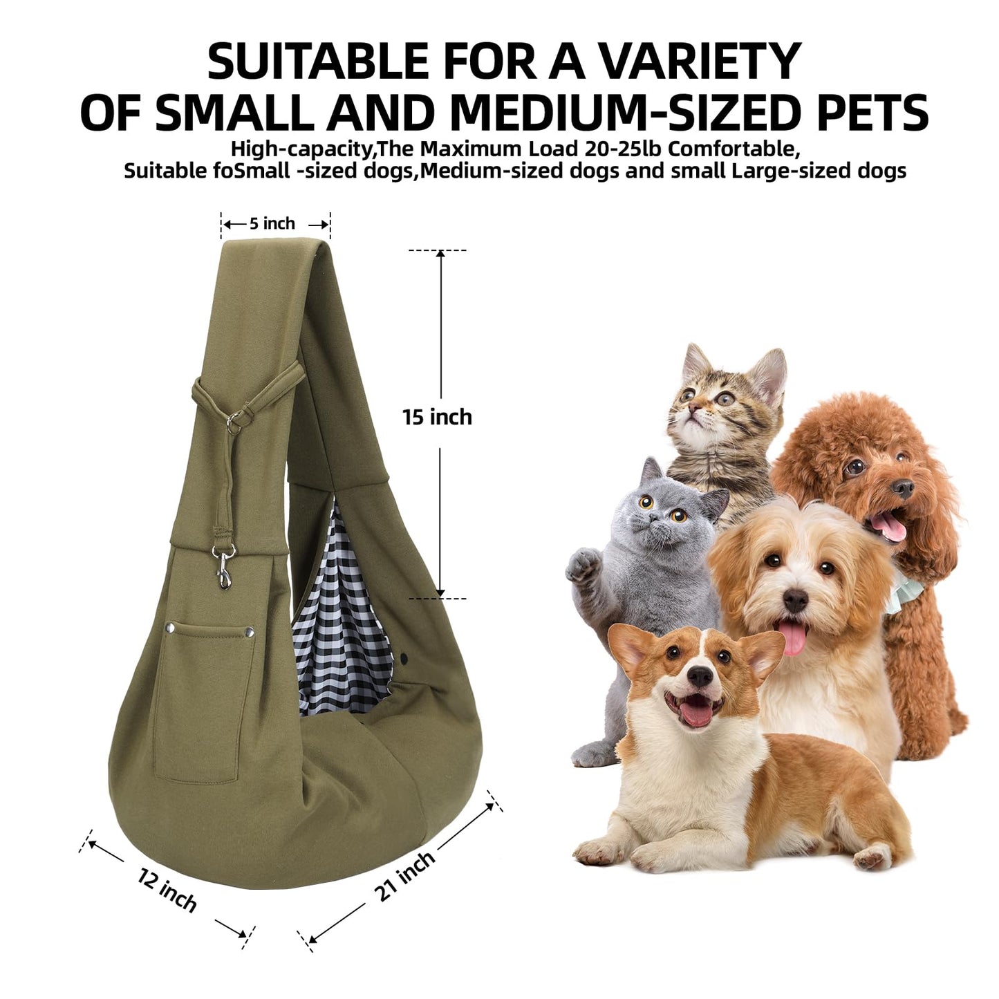 Dog Carrier Sling - Reversible Puppy Carrier Purse with Storage Pocket, Hand-Free Dog Sling Carrier for Carry Small Dogs and Cats, Travel Safety Harness, Dog and Cat Harness(Black) LukkyDeals