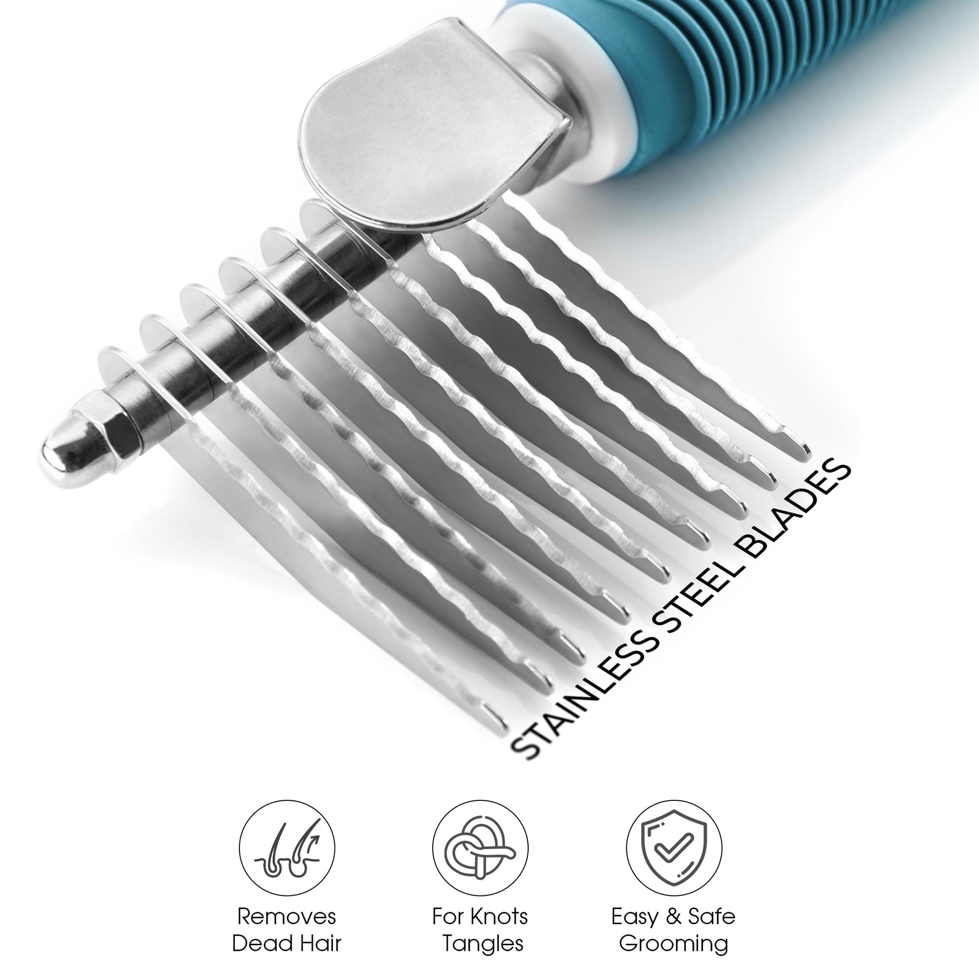 Poodle Dematting Fur Rake Comb Brush for Dogs and Cats - Long 2.5" Steel Safety Blades Metal Comb for Detangling Matted or Knotted Undercoat Hair LukkyDeals