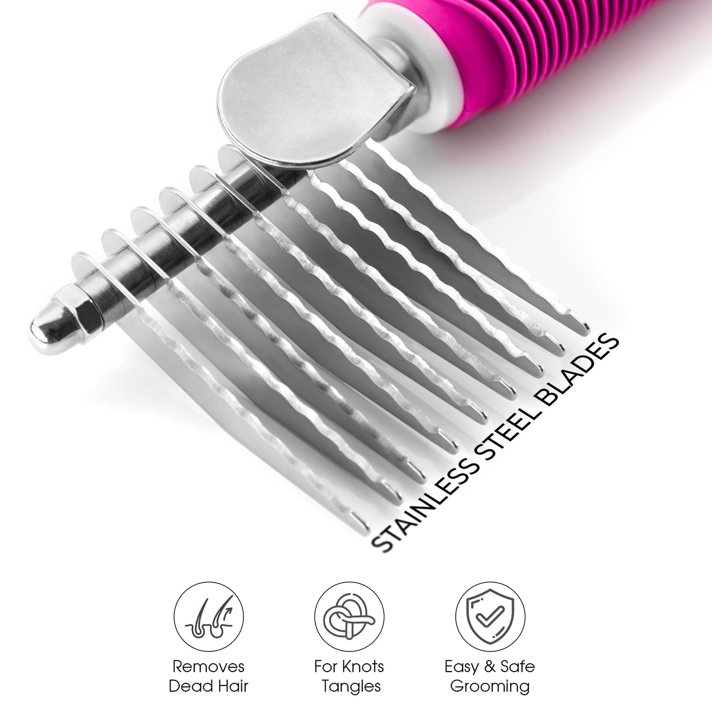 Poodle Dematting Fur Rake Comb Brush for Dogs and Cats - Long 2.5" Steel Safety Blades Metal Comb for Detangling Matted or Knotted Undercoat Hair LukkyDeals