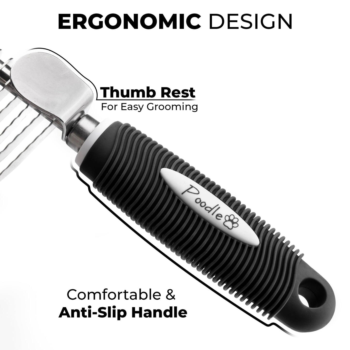 Poodle Dematting Fur Rake Comb Brush for Dogs and Cats - Long 2.5" Steel Safety Blades Metal Comb for Detangling Matted or Knotted Undercoat Hair LukkyDeals