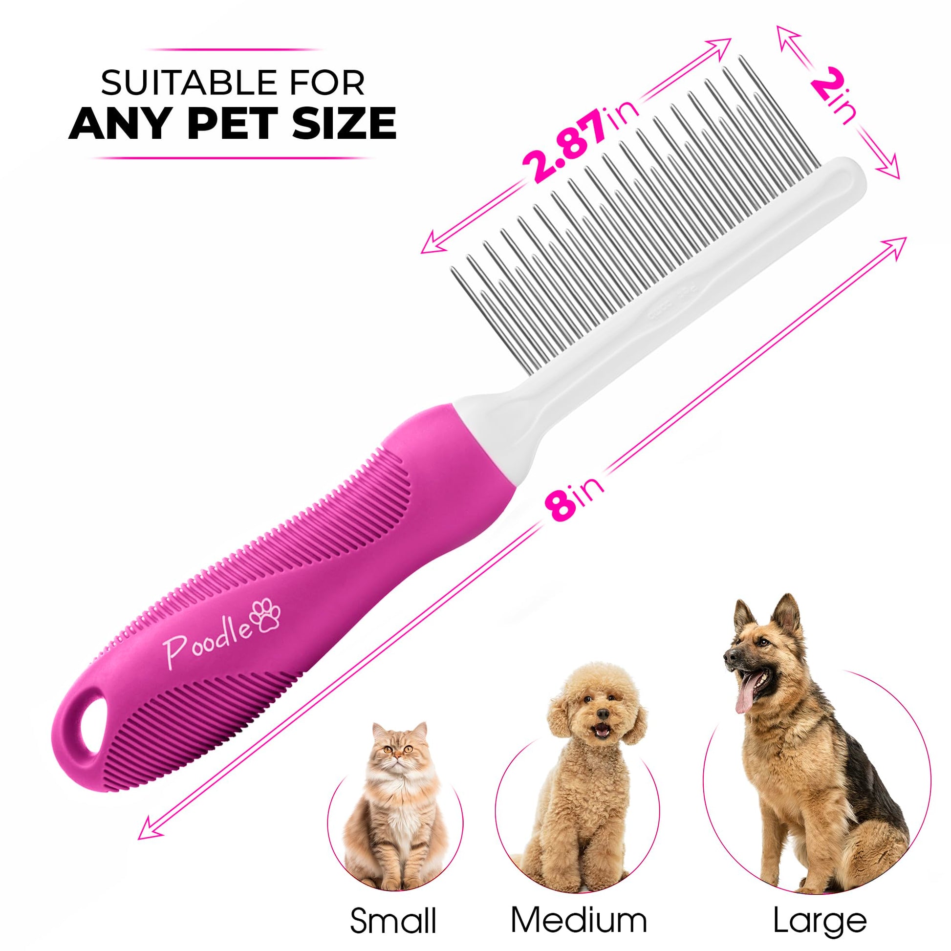 Poodle Dematting Fur Rake Comb Brush for Dogs and Cats - Long 2.5" Steel Safety Blades Metal Comb for Detangling Matted or Knotted Undercoat Hair LukkyDeals