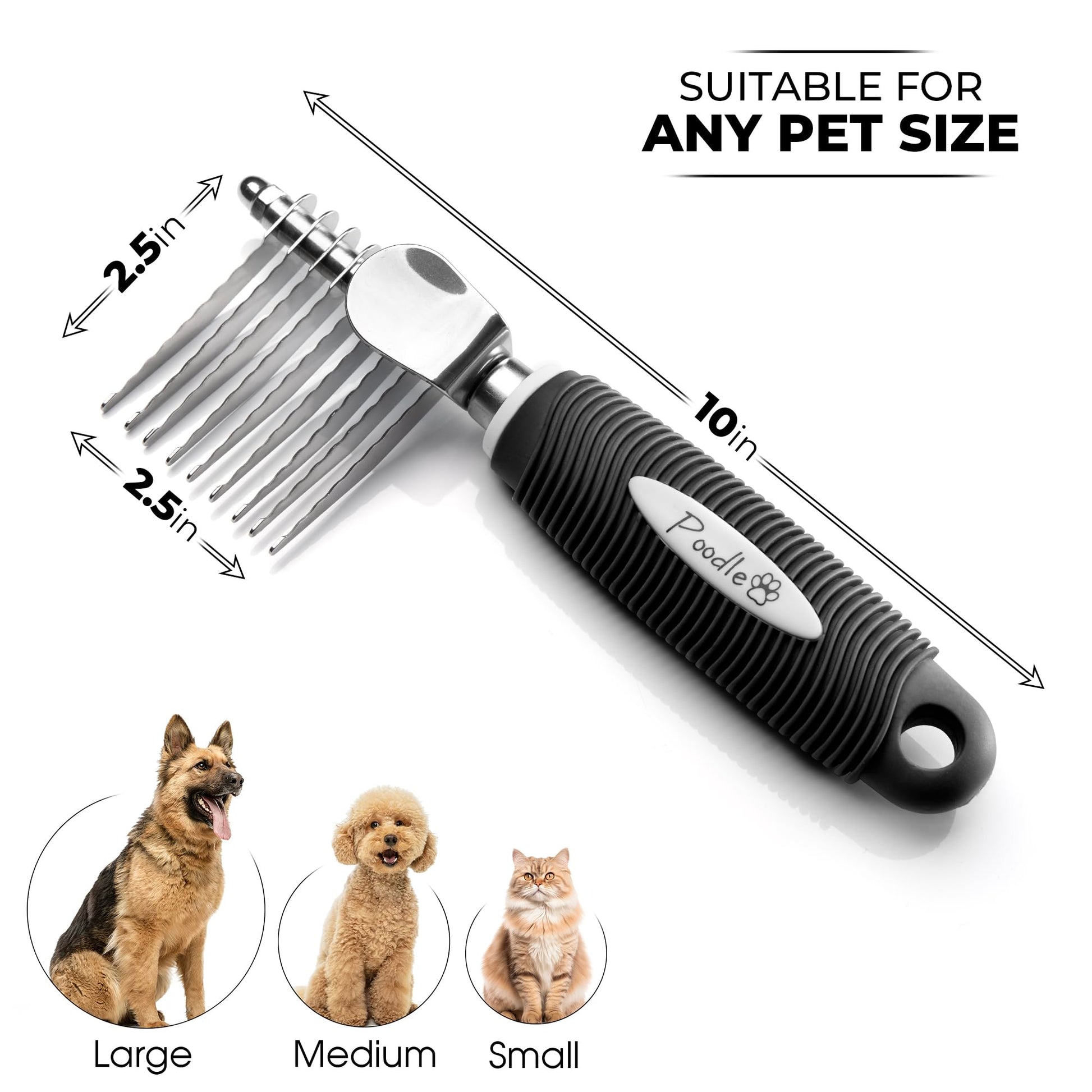 Poodle Dematting Fur Rake Comb Brush for Dogs and Cats - Long 2.5" Steel Safety Blades Metal Comb for Detangling Matted or Knotted Undercoat Hair LukkyDeals