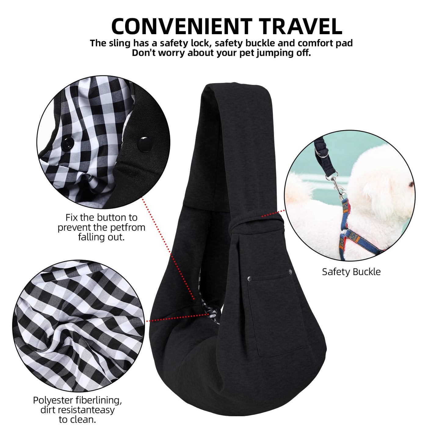 Dog Carrier Sling - Reversible Puppy Carrier Purse with Storage Pocket, Hand-Free Dog Sling Carrier for Carry Small Dogs and Cats, Travel Safety Harness, Dog and Cat Harness(Black) LukkyDeals