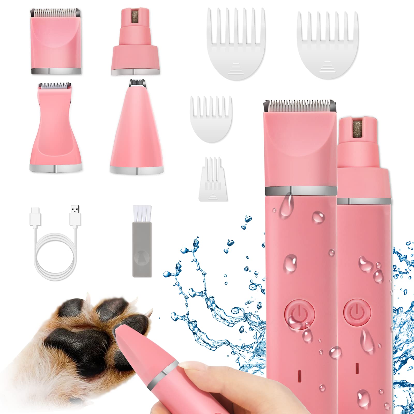 Dog Clippers Grooming Kit Hair Clipper-Low Noise Paw Trimmer- Rechargeable - Cordless Quiet Nail Grinder Shaver for Cats and Other Pets LukkyDeals