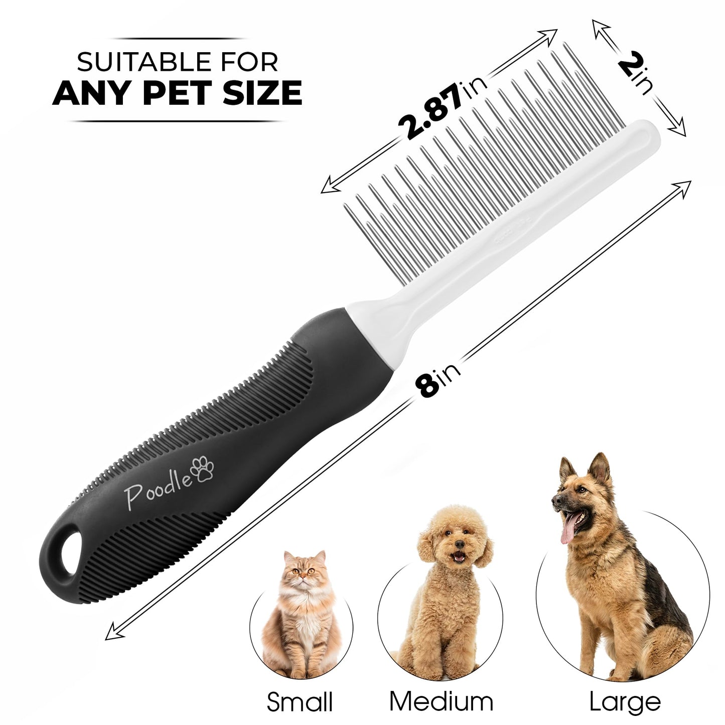 Poodle Dematting Fur Rake Comb Brush for Dogs and Cats - Long 2.5" Steel Safety Blades Metal Comb for Detangling Matted or Knotted Undercoat Hair LukkyDeals
