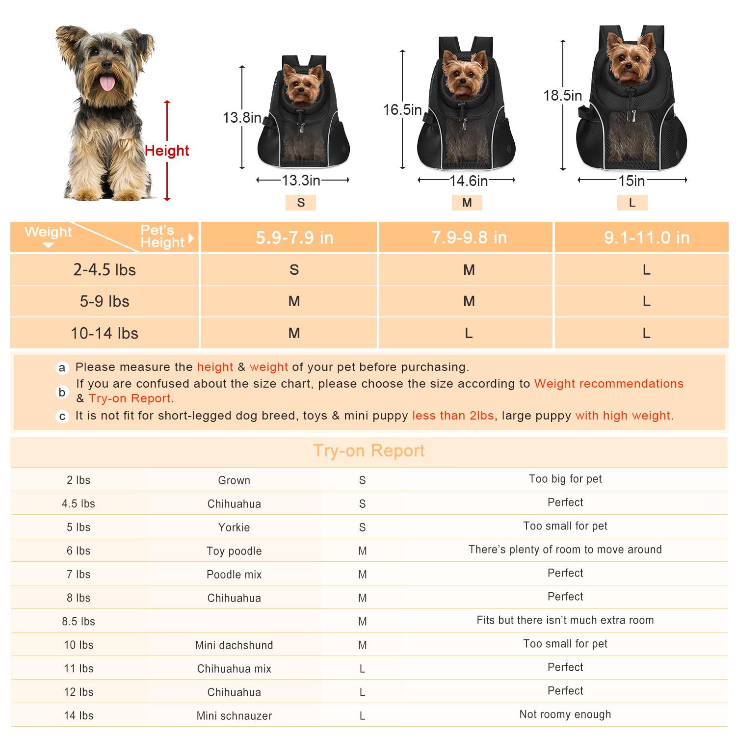 WOYYHO Pet Dog Carrier Backpack Small Dog Front Backpack Ventilated Mesh Dog Travel Back Pack with Safety Belt for Travel Hiking Cycling Outdoor Adventures (Size M: 5-9 lbs, Black) LukkyDeals