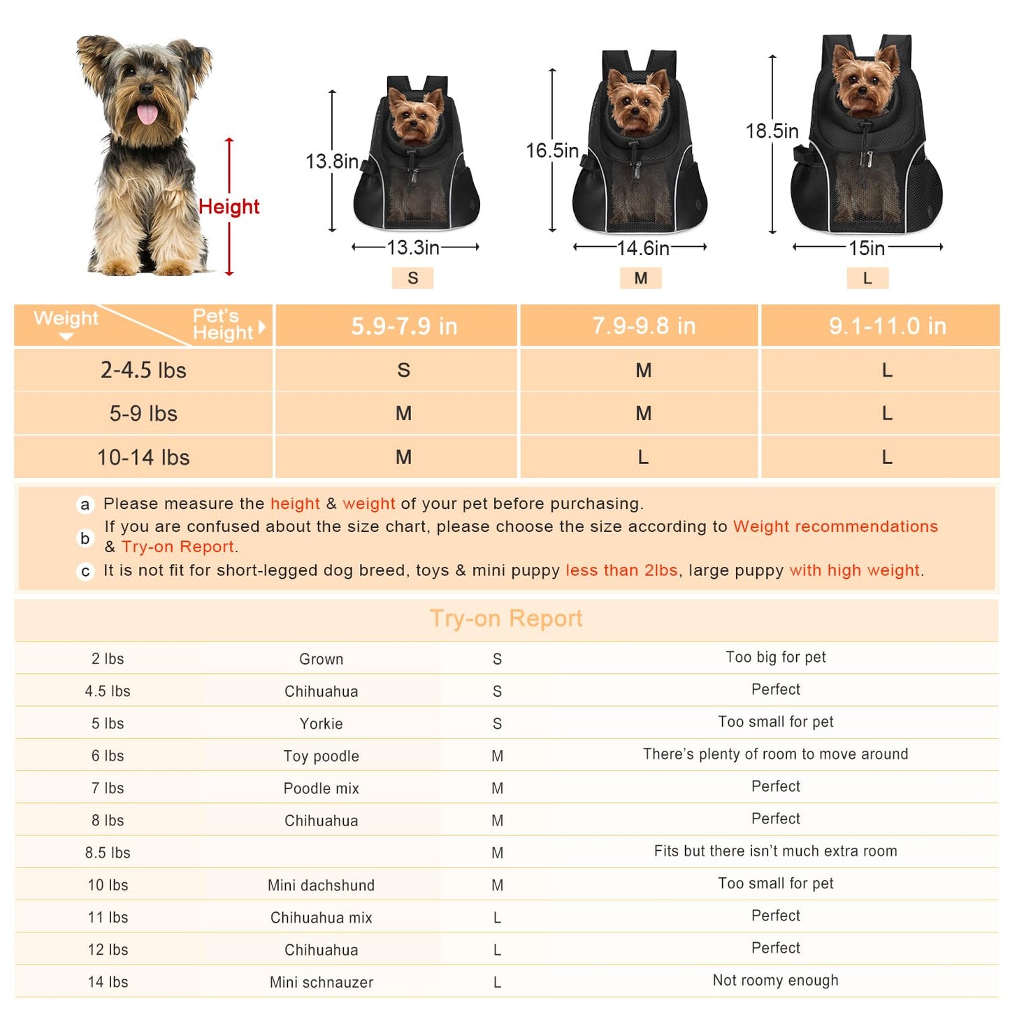 WOYYHO Pet Dog Carrier Backpack Small Dog Front Backpack Ventilated Mesh Dog Travel Back Pack with Safety Belt for Travel Hiking Cycling Outdoor Adventures (Size M: 5-9 lbs, Black) LukkyDeals