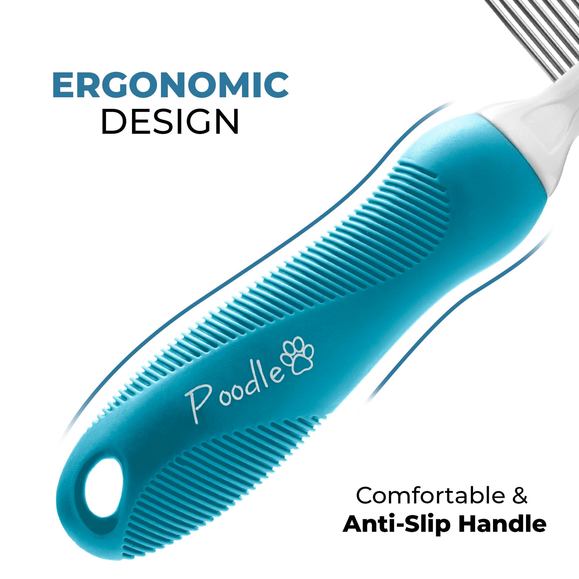 Poodle Dematting Fur Rake Comb Brush for Dogs and Cats - Long 2.5" Steel Safety Blades Metal Comb for Detangling Matted or Knotted Undercoat Hair LukkyDeals