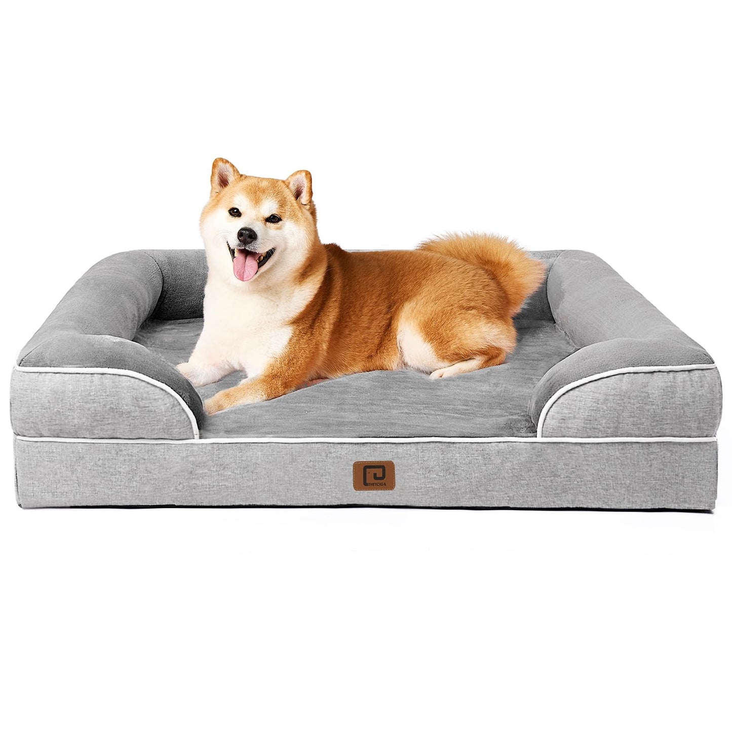 EHEYCIGA Orthopedic Dog Beds for Extra Large Dogs, Waterproof Memory Foam XL Pet Bed with Sides, Non-Slip and Egg-Crate Foam Big Dog Couch Bed with Washable Removable Cover, Grey LukkyDeals
