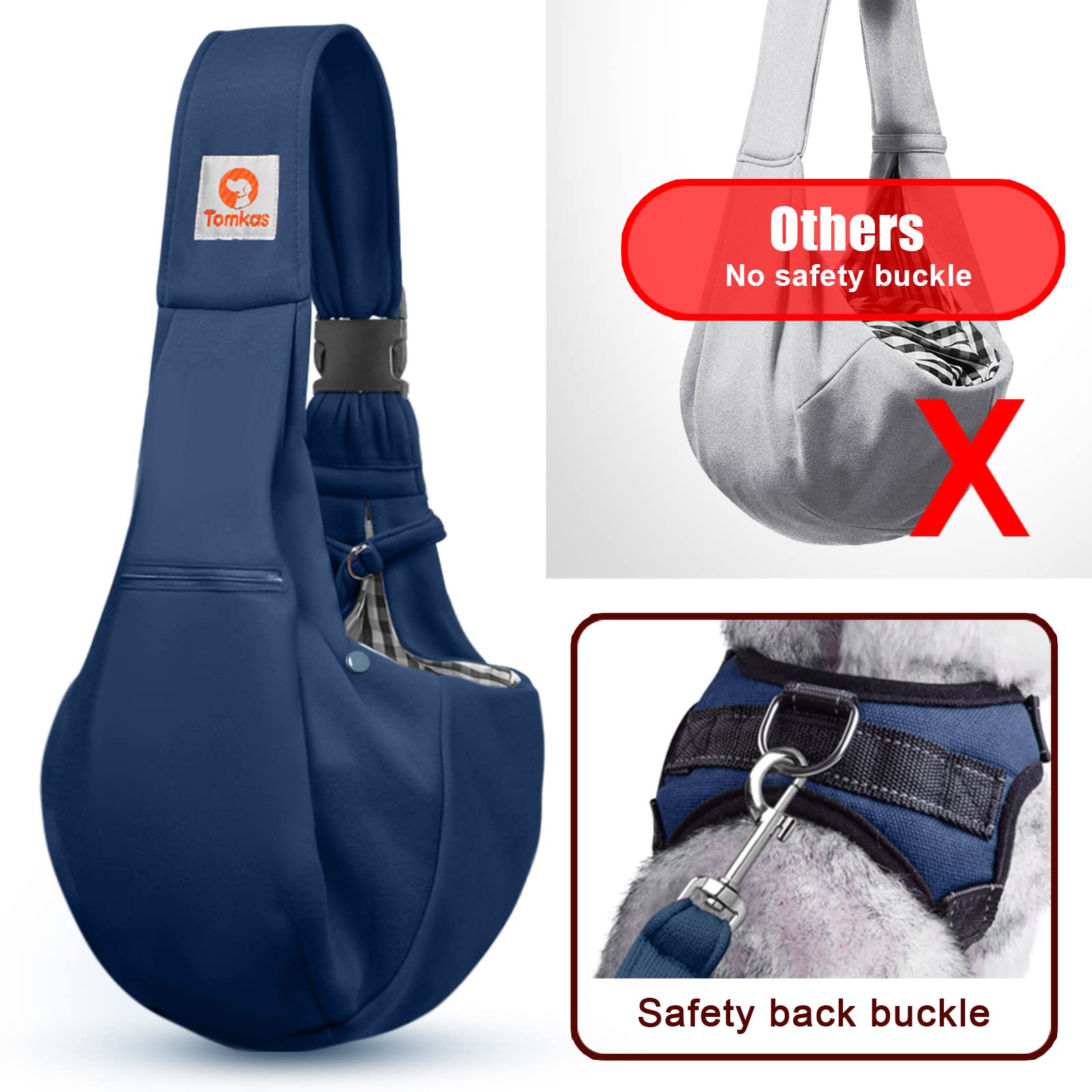 Tomkas Small Dog Sling Carrier - Adjustable Strap & Zip Pocket - Suitable for Puppies (Black) LukkyDeals