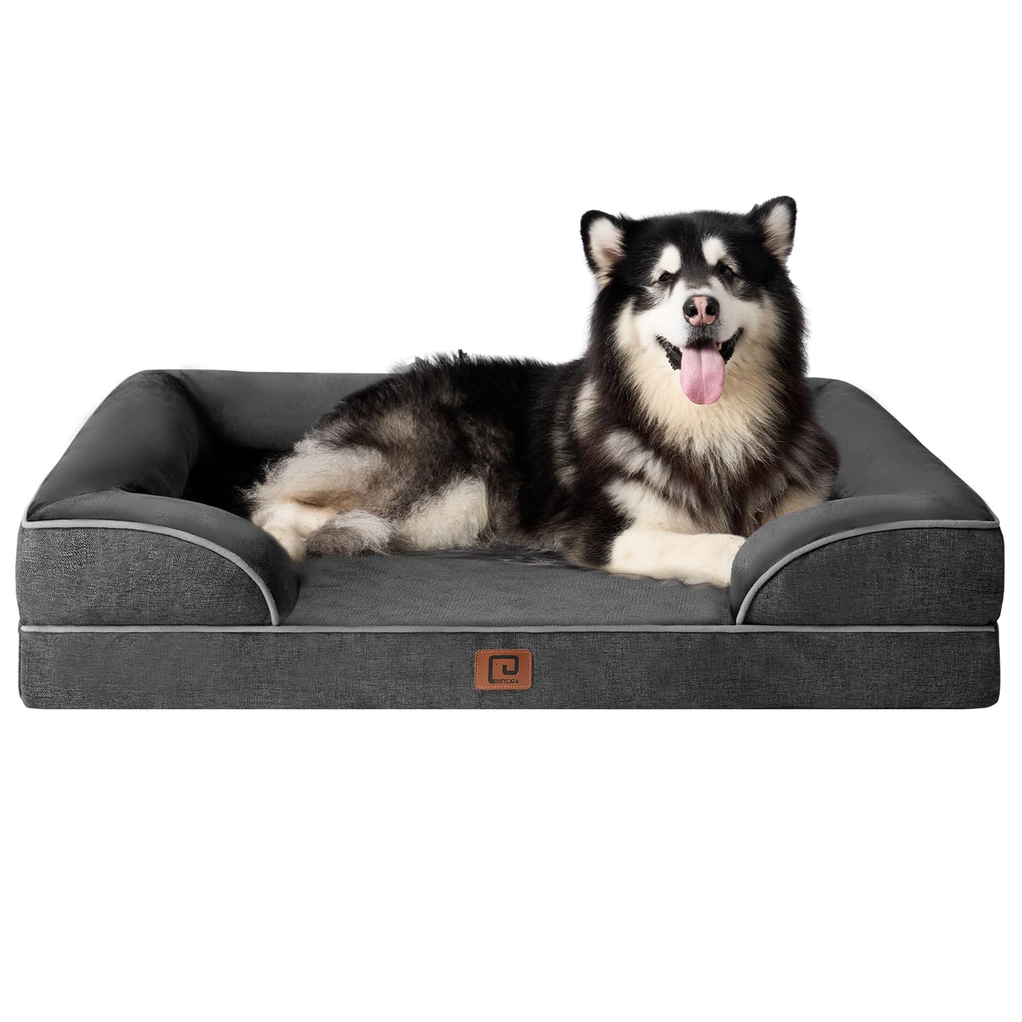 EHEYCIGA Orthopedic Dog Beds for Extra Large Dogs, Waterproof Memory Foam XL Pet Bed with Sides, Non-Slip and Egg-Crate Foam Big Dog Couch Bed with Washable Removable Cover, Grey LukkyDeals