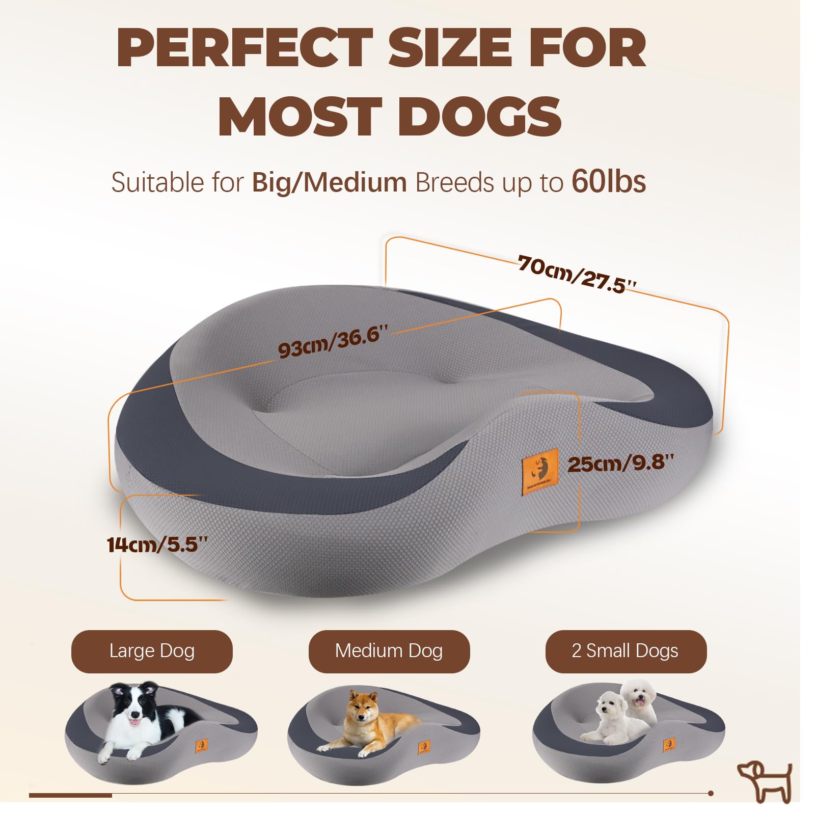 Orthopedic Dog Beds for Large/Medium Dogs, 9'' Thick Pure Memory Foam Dog Bed with Removable Washable Cover, Waterproof Couch Pet Bed, 60D High Density, Chewproof, Easy Clean, Dark Grey LukkyDeals