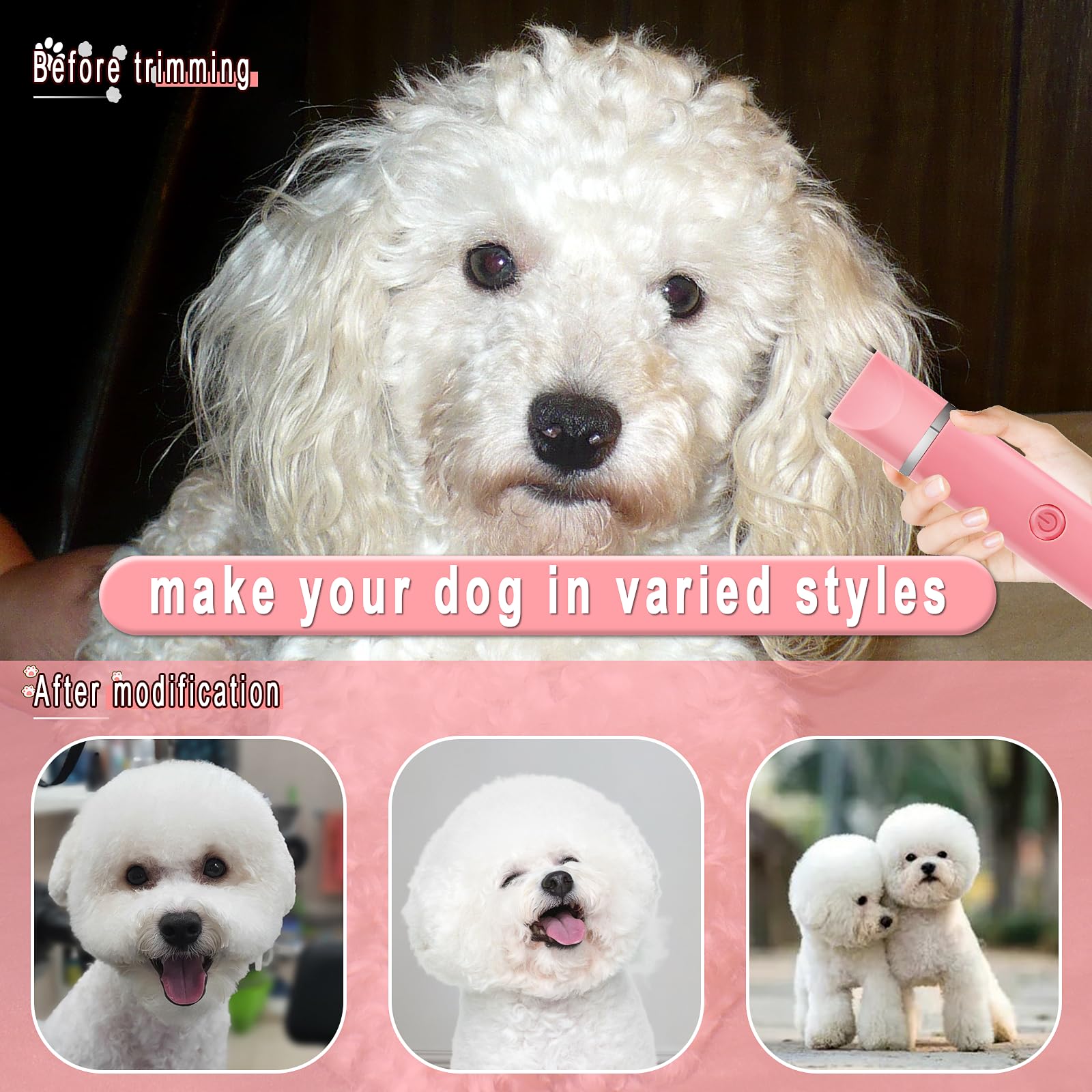 Dog Clippers Grooming Kit Hair Clipper-Low Noise Paw Trimmer- Rechargeable - Cordless Quiet Nail Grinder Shaver for Cats and Other Pets LukkyDeals