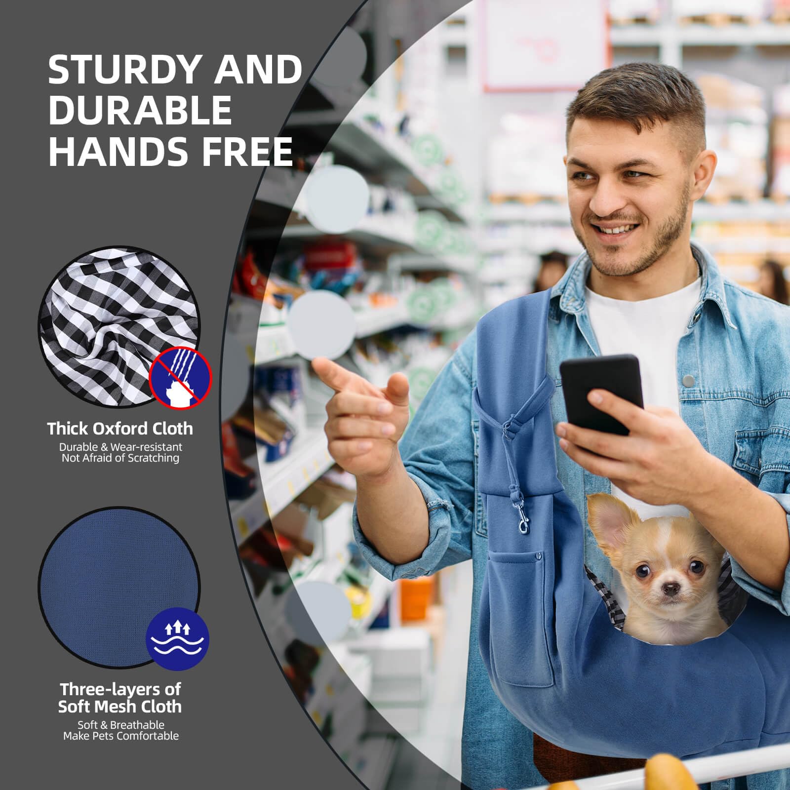 Dog Carrier Sling - Reversible Puppy Carrier Purse with Storage Pocket, Hand-Free Dog Sling Carrier for Carry Small Dogs and Cats, Travel Safety Harness, Dog and Cat Harness(Black) LukkyDeals