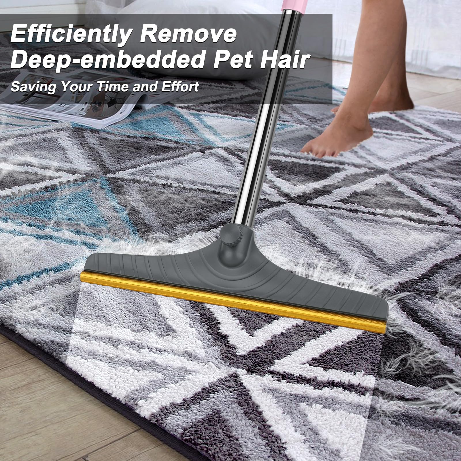 B-Land Carpet Rake for Pet Hair Removal, Reusable Pet Hair Remover with 60” Adjustable Long Handle, Carpet Scraper Dog Cat Hair Remover Tool for Rugs, Mats LukkyDeals