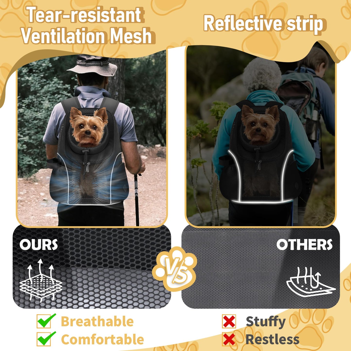 WOYYHO Pet Dog Carrier Backpack Small Dog Front Backpack Ventilated Mesh Dog Travel Back Pack with Safety Belt for Travel Hiking Cycling Outdoor Adventures (Size M: 5-9 lbs, Black) LukkyDeals