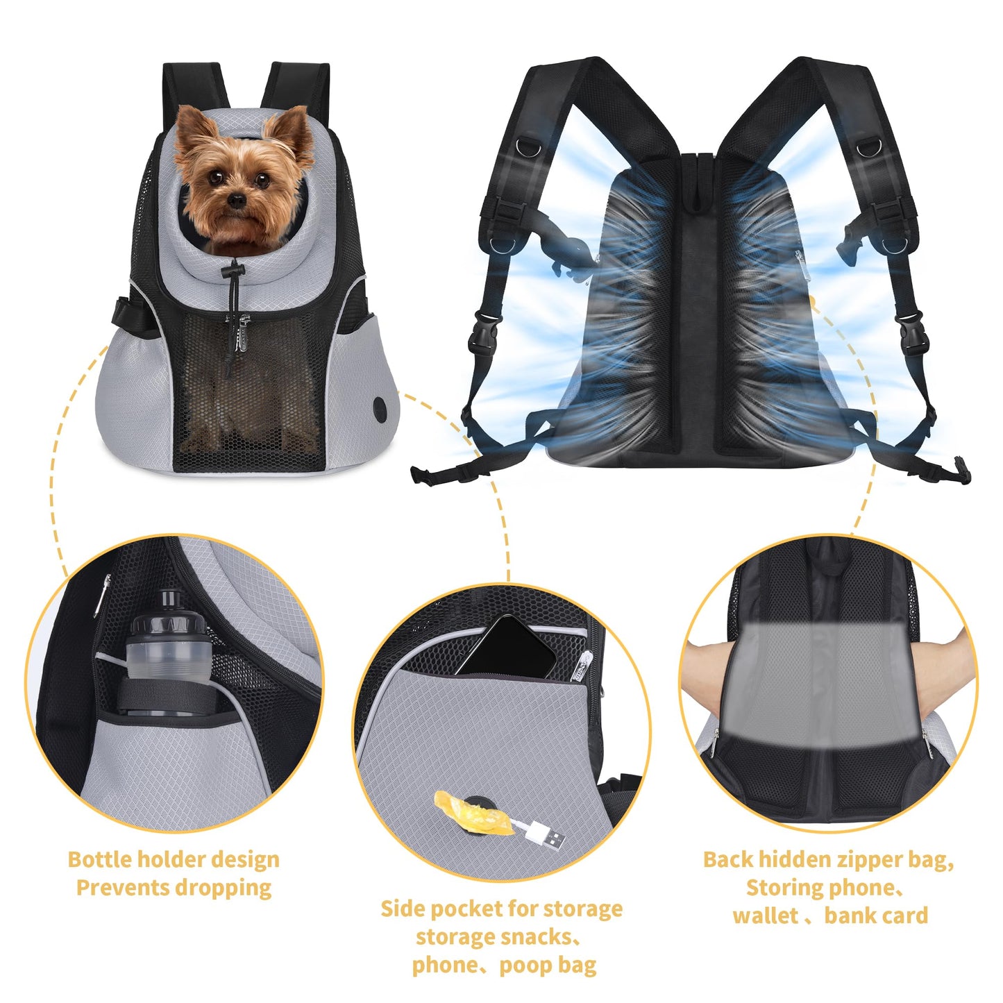 WOYYHO Pet Dog Carrier Backpack Small Dog Front Backpack Ventilated Mesh Dog Travel Back Pack with Safety Belt for Travel Hiking Cycling Outdoor Adventures (Size M: 5-9 lbs, Black) LukkyDeals