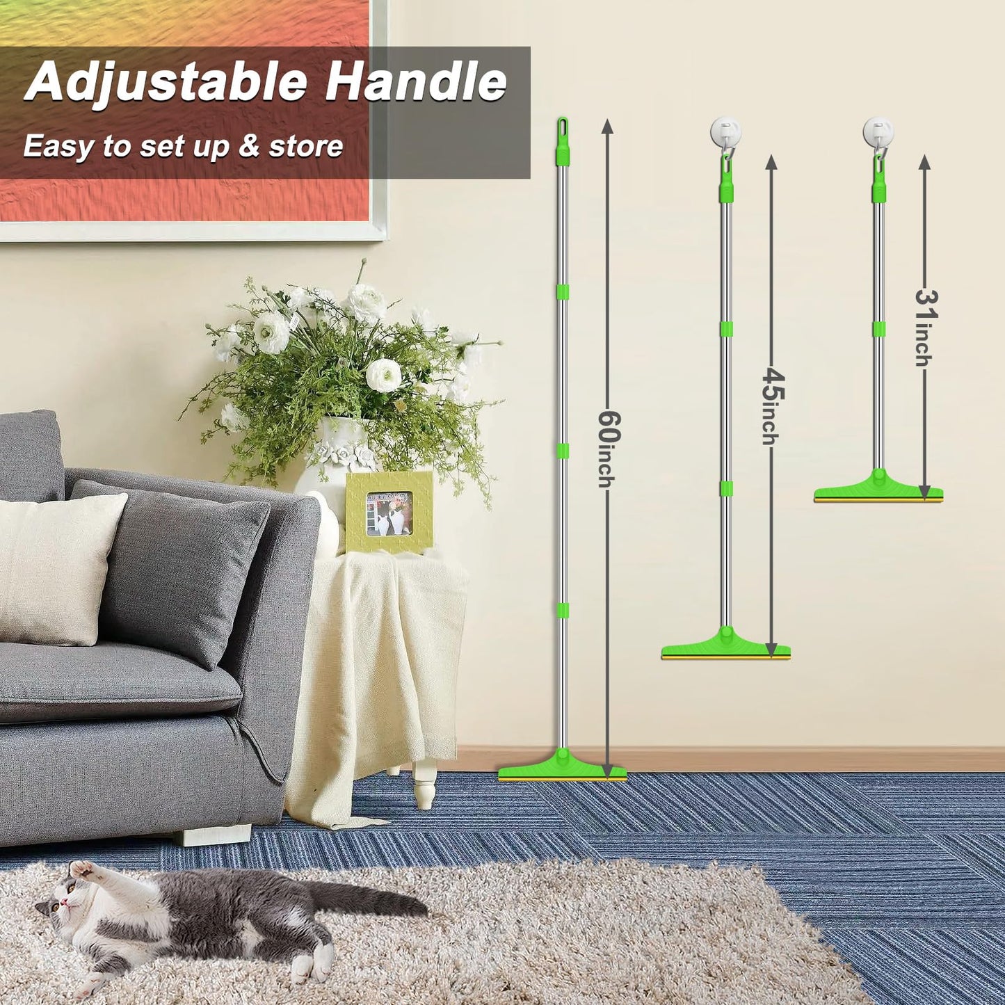 B-Land Carpet Rake for Pet Hair Removal, Reusable Pet Hair Remover with 60” Adjustable Long Handle, Carpet Scraper Dog Cat Hair Remover Tool for Rugs, Mats LukkyDeals