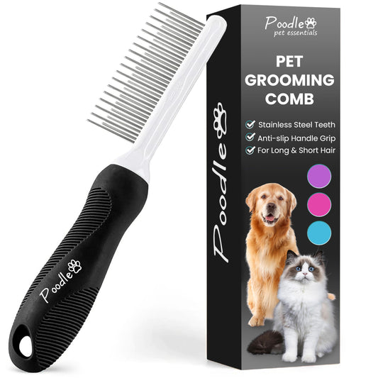 Poodle Dematting Fur Rake Comb Brush for Dogs and Cats - Long 2.5" Steel Safety Blades Metal Comb for Detangling Matted or Knotted Undercoat Hair LukkyDeals
