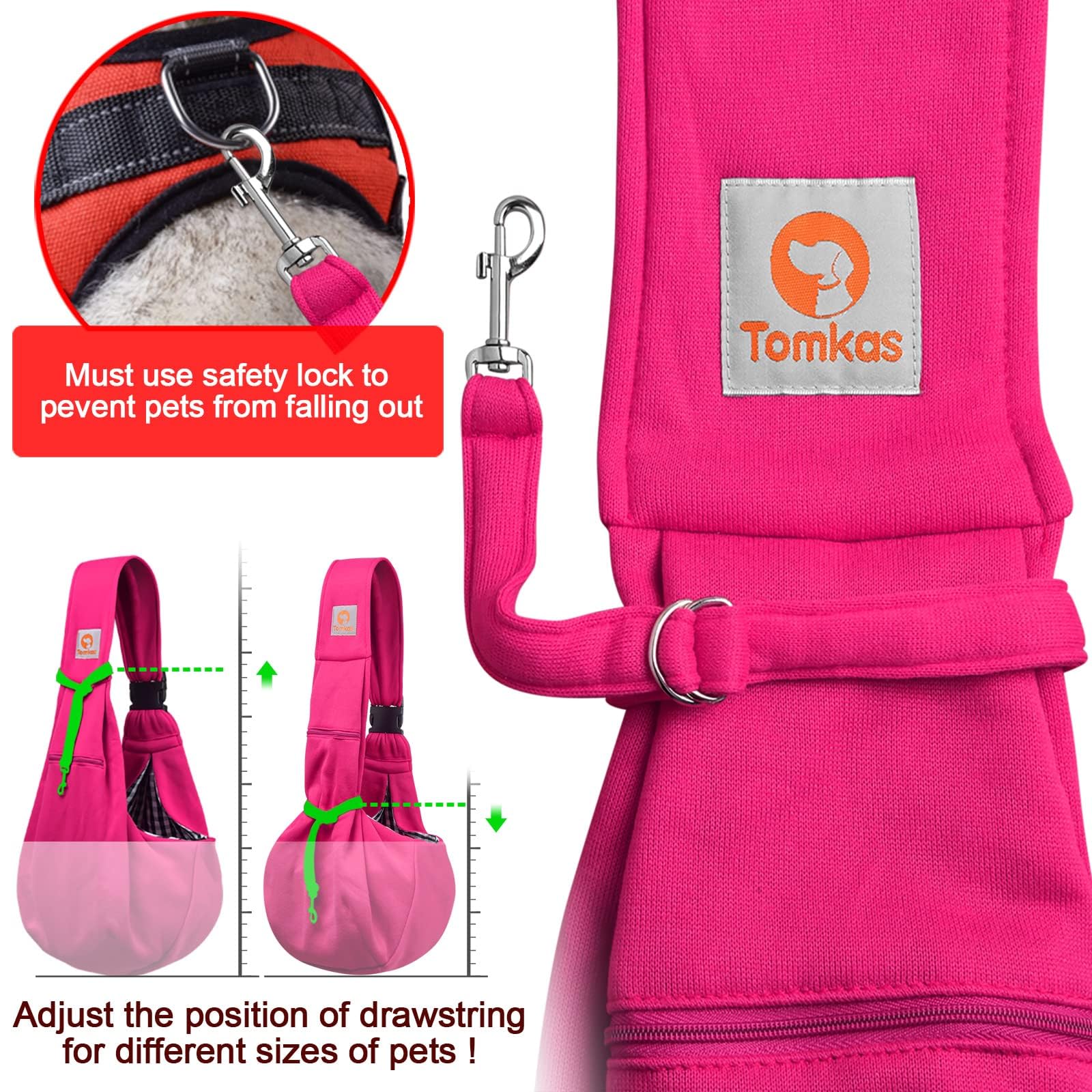 Tomkas Small Dog Sling Carrier - Adjustable Strap & Zip Pocket - Suitable for Puppies (Black) LukkyDeals