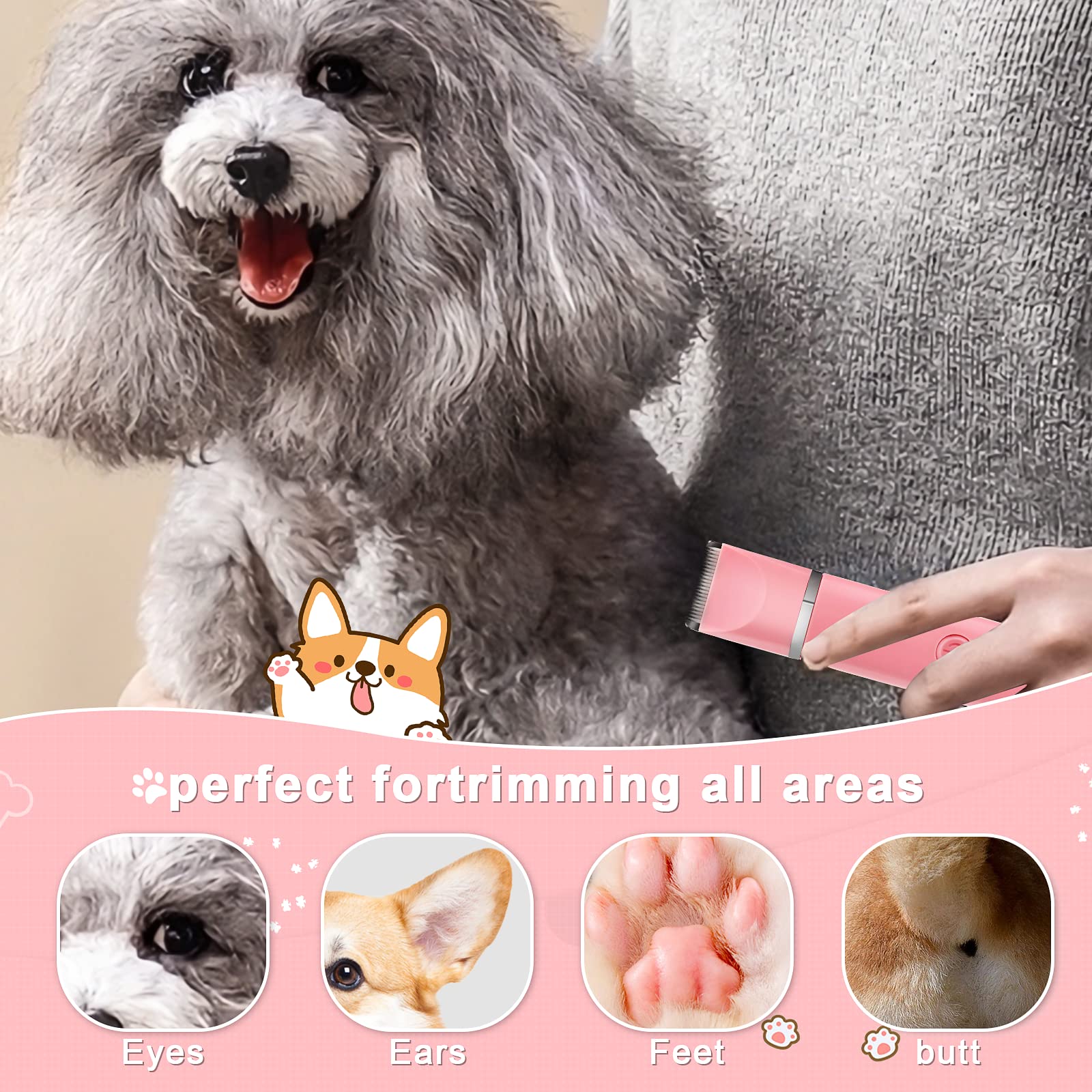 Dog Clippers Grooming Kit Hair Clipper-Low Noise Paw Trimmer- Rechargeable - Cordless Quiet Nail Grinder Shaver for Cats and Other Pets LukkyDeals