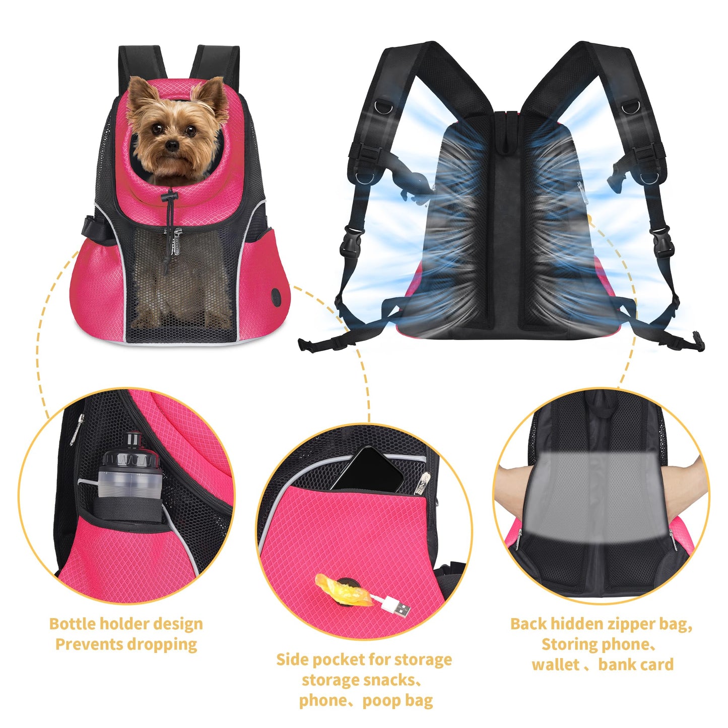 WOYYHO Pet Dog Carrier Backpack Small Dog Front Backpack Ventilated Mesh Dog Travel Back Pack with Safety Belt for Travel Hiking Cycling Outdoor Adventures (Size M: 5-9 lbs, Black) LukkyDeals