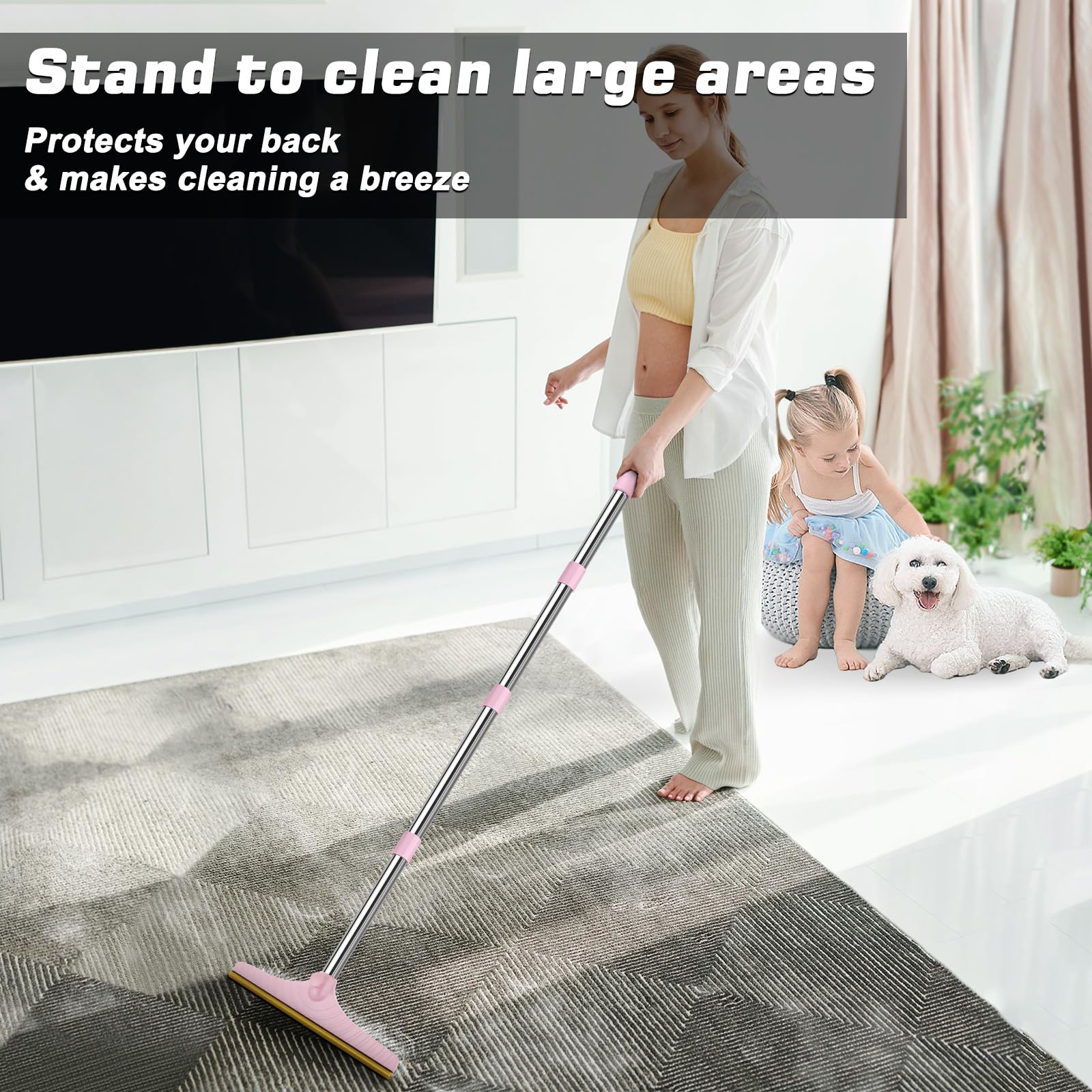 B-Land Carpet Rake for Pet Hair Removal, Reusable Pet Hair Remover with 60” Adjustable Long Handle, Carpet Scraper Dog Cat Hair Remover Tool for Rugs, Mats LukkyDeals